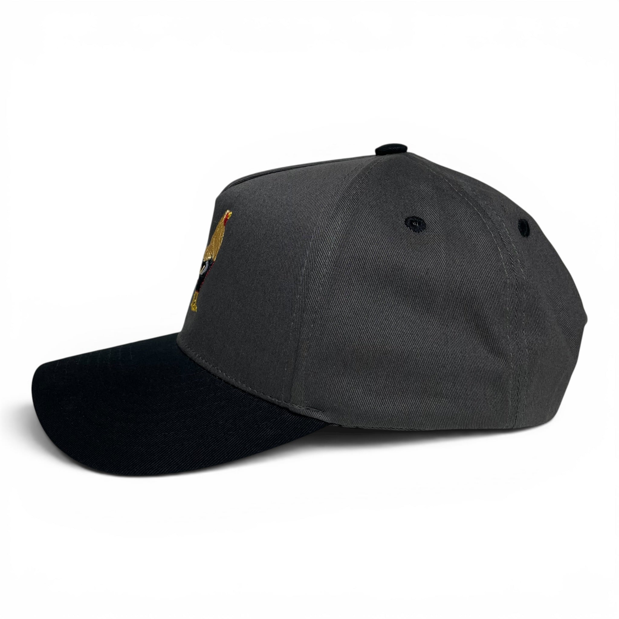 Rooster Embroidered Dark Gray and Black Adjustable Curved Baseball Cap