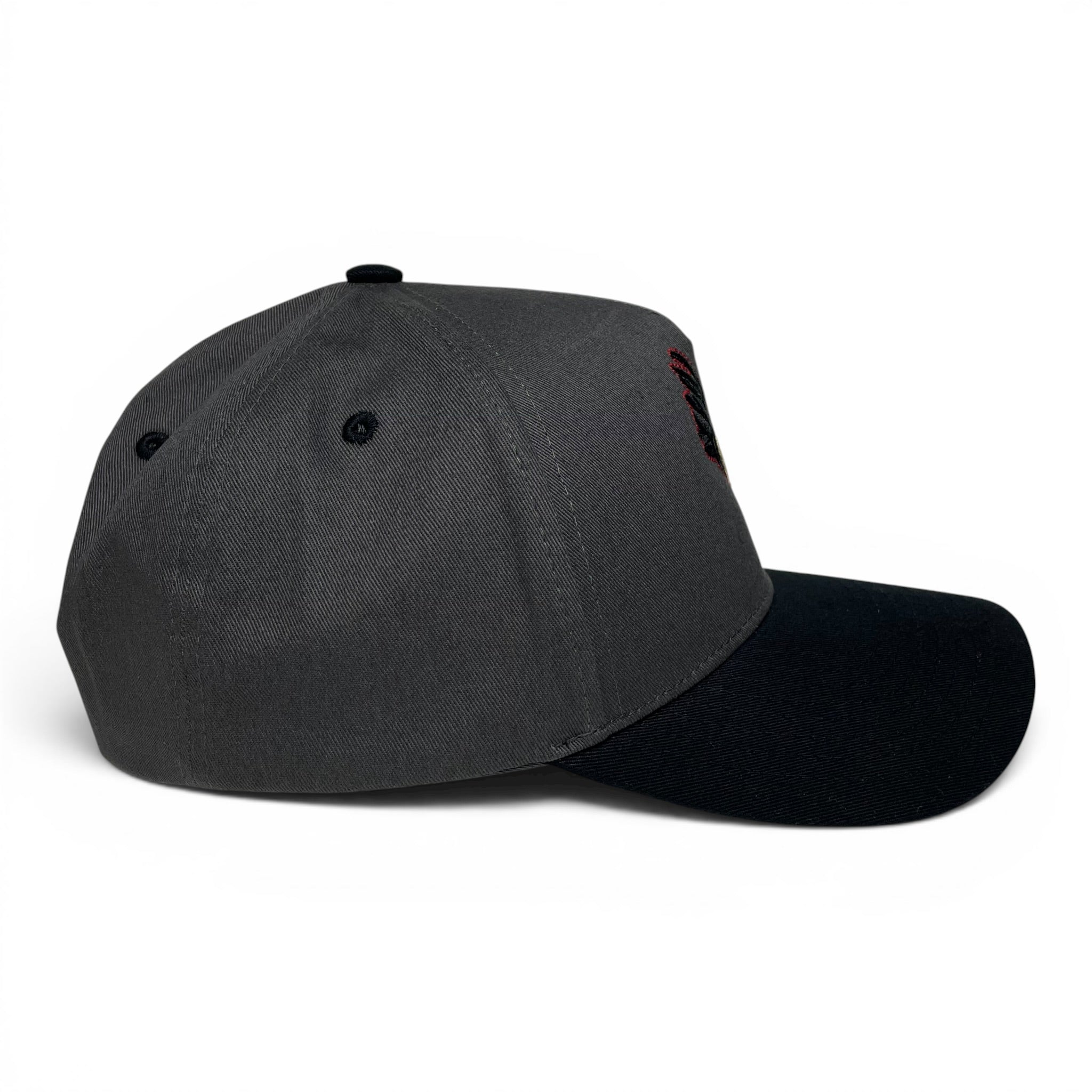 Rooster Embroidered Dark Gray and Black Adjustable Curved Baseball Cap
