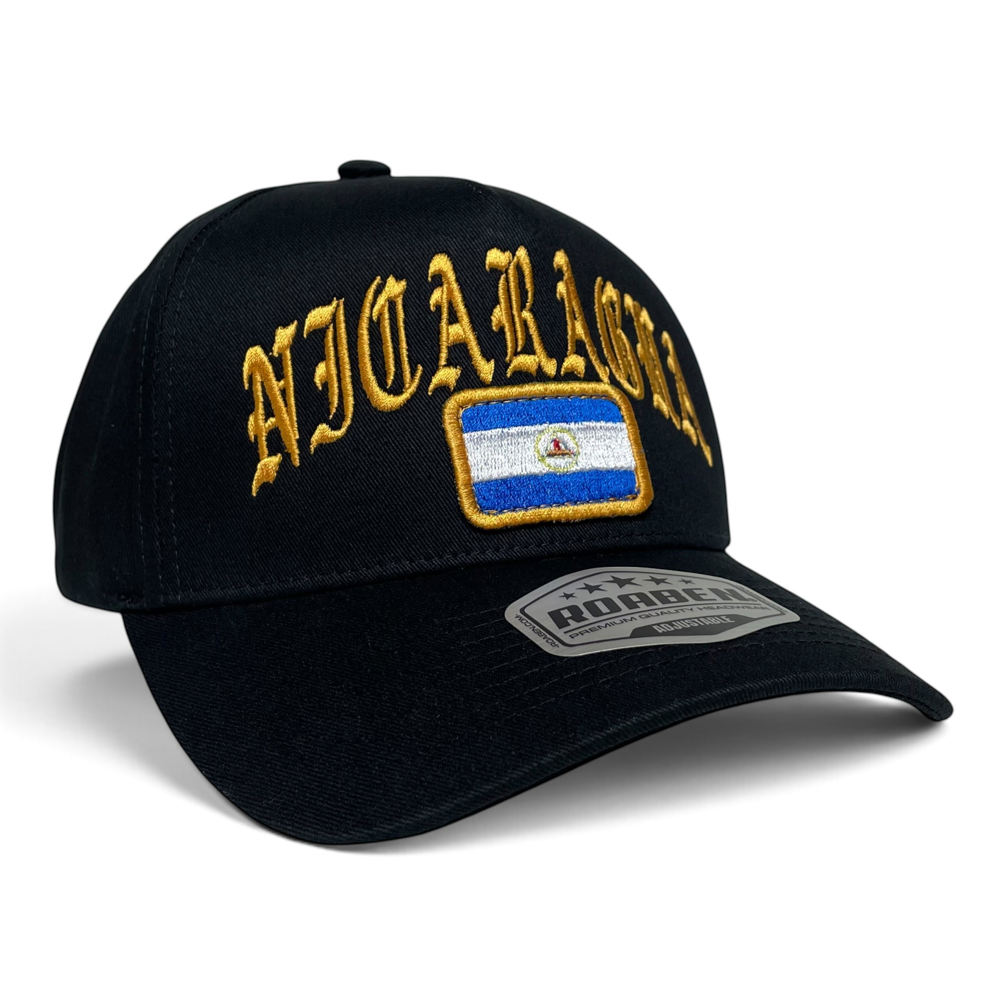 Nicaragua Embroidered Black Adjustable Curved Brim Baseball Cap