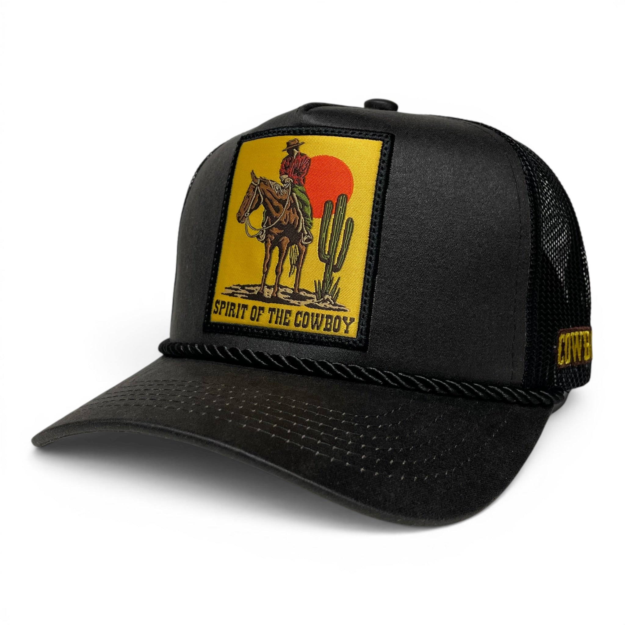 Western Cowboy Horse Patch Black Mesh Back Trucker Hat