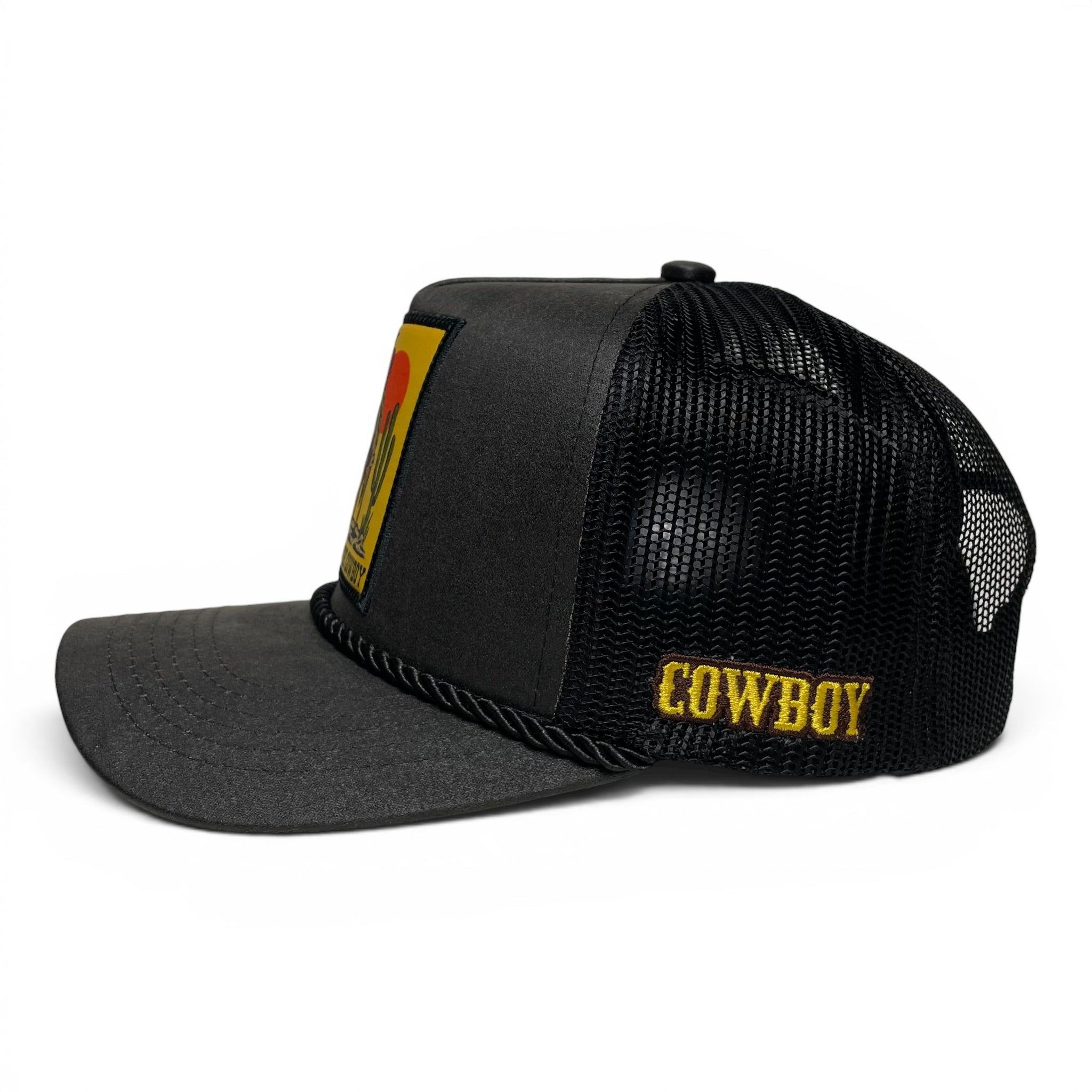 Western Cowboy Horse Patch Black Mesh Back Trucker Hat