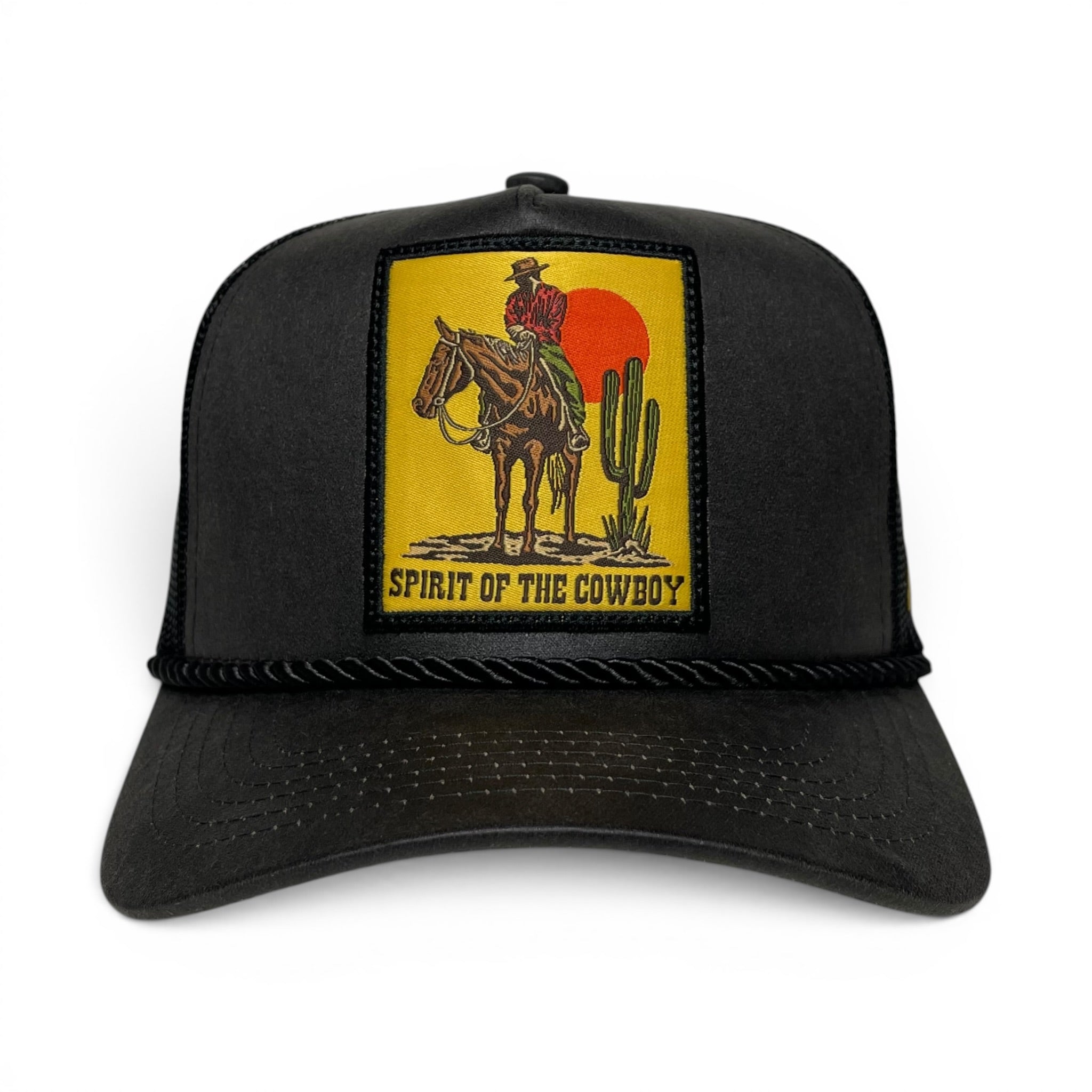 Western Cowboy Horse Patch Black Mesh Back Trucker Hat
