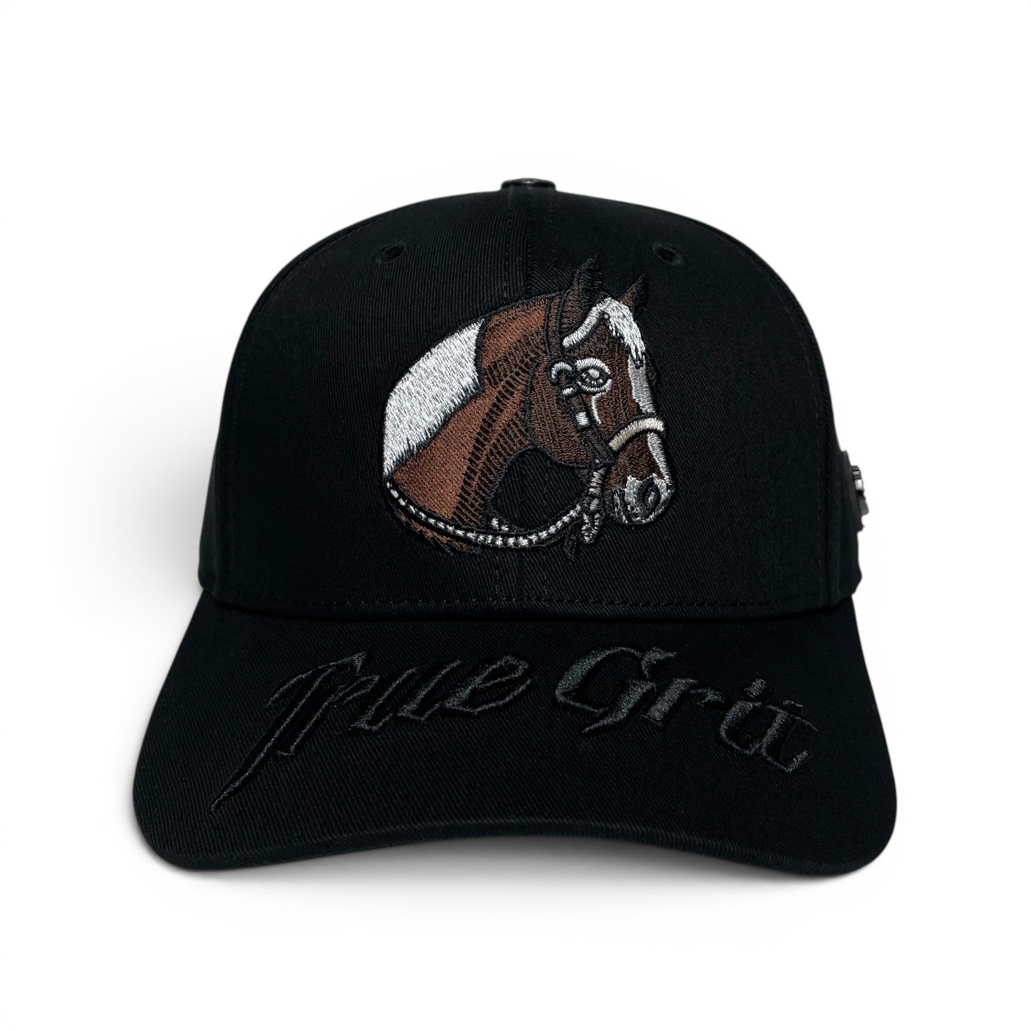 True Grit 3D Embroidered Horse & Horseshoe Emblem Black Baseball Hat
