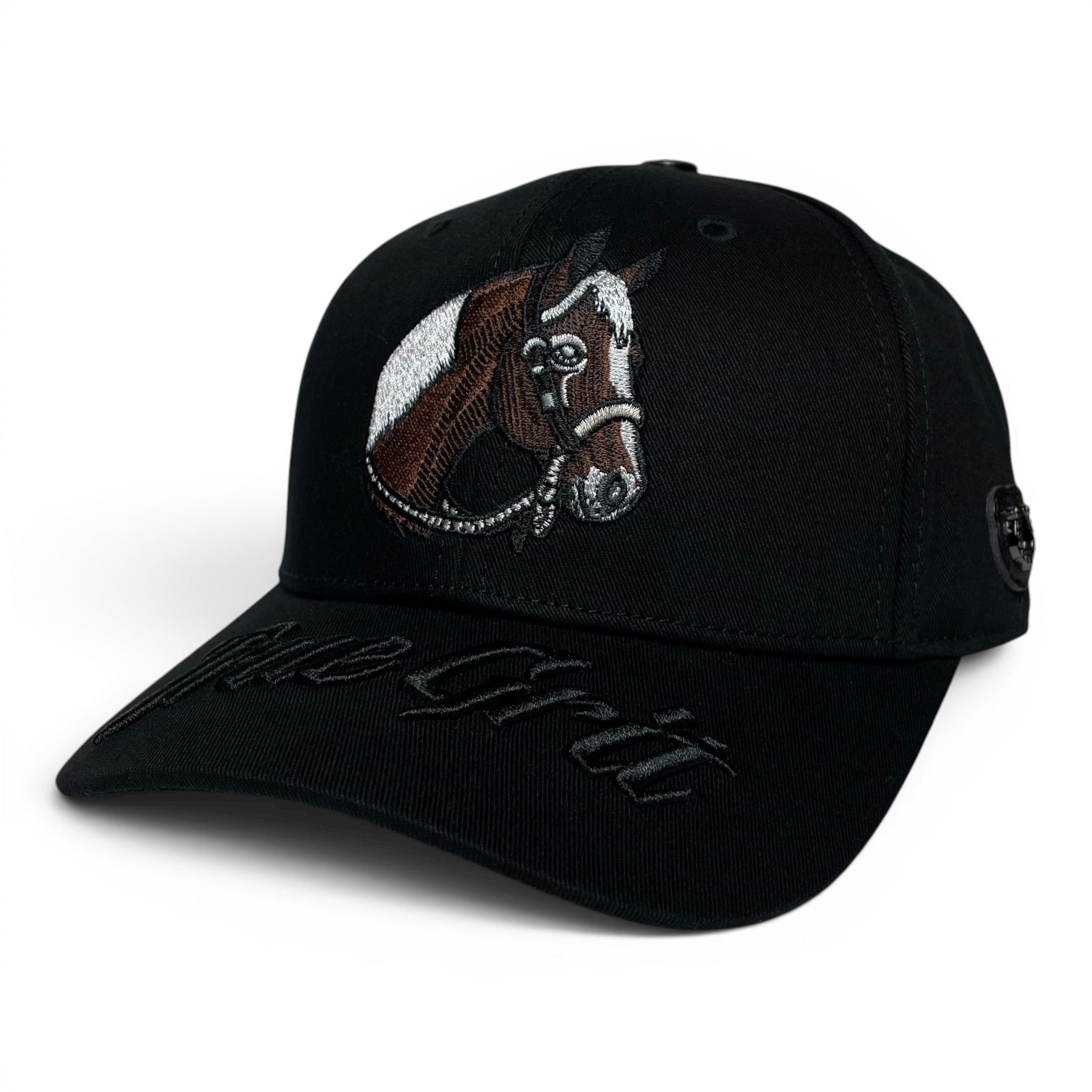 True Grit 3D Embroidered Horse & Horseshoe Emblem Black Baseball Hat