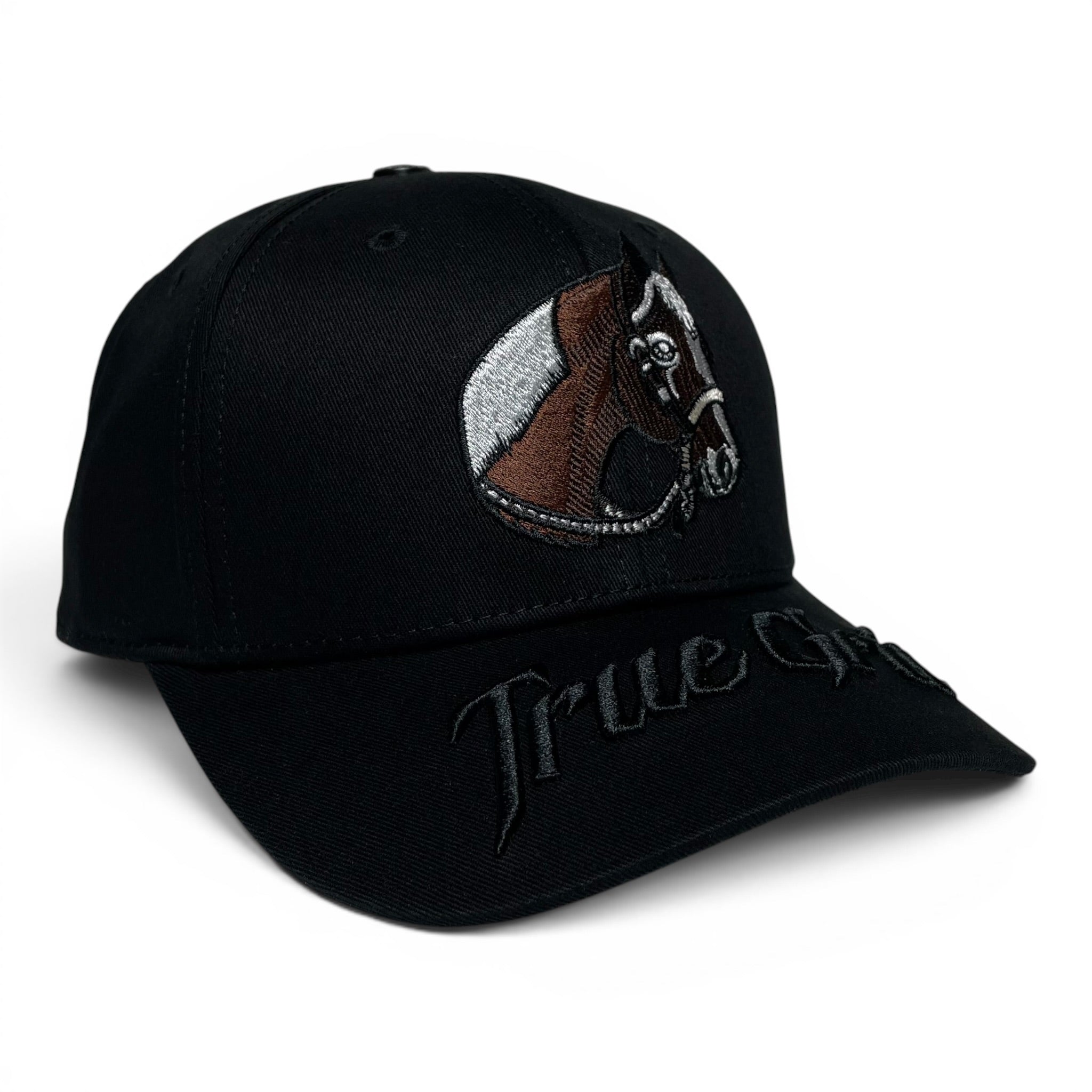 True Grit 3D Embroidered Horse & Horseshoe Emblem Black Baseball Hat
