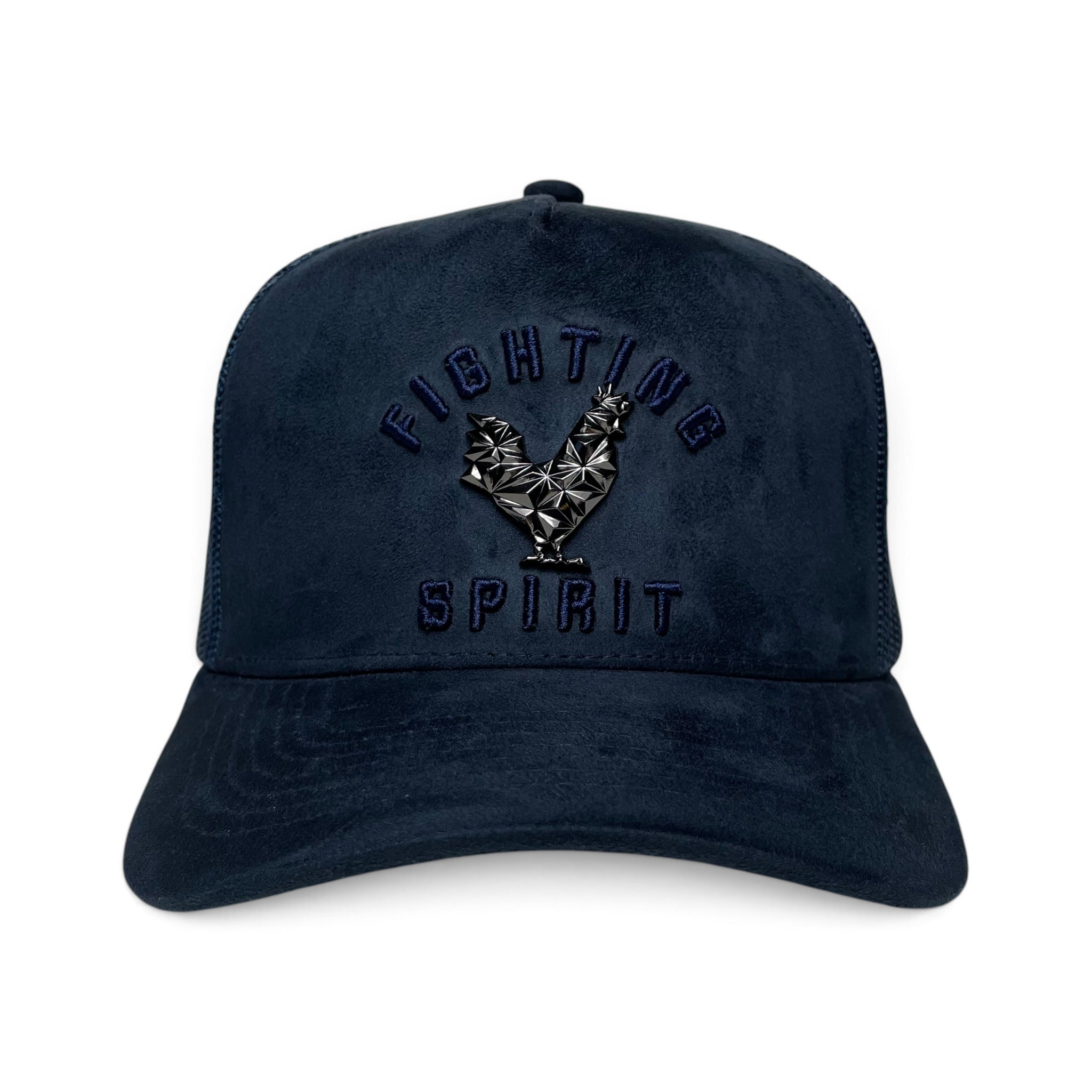 Rooster Emblem Suede Trucker Hat with Fighting Spirit Embroidery