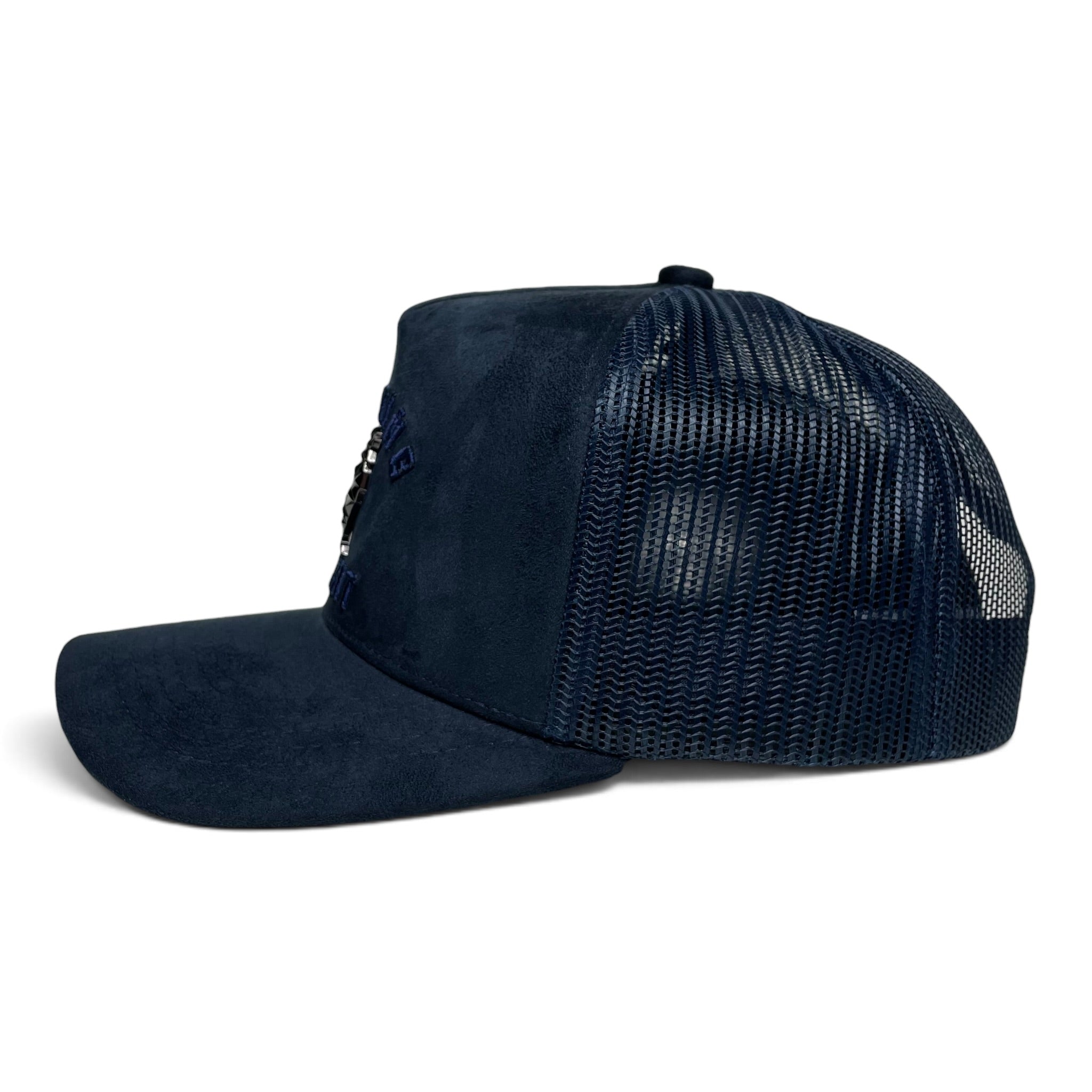 Rooster Emblem Suede Trucker Hat with Fighting Spirit Embroidery