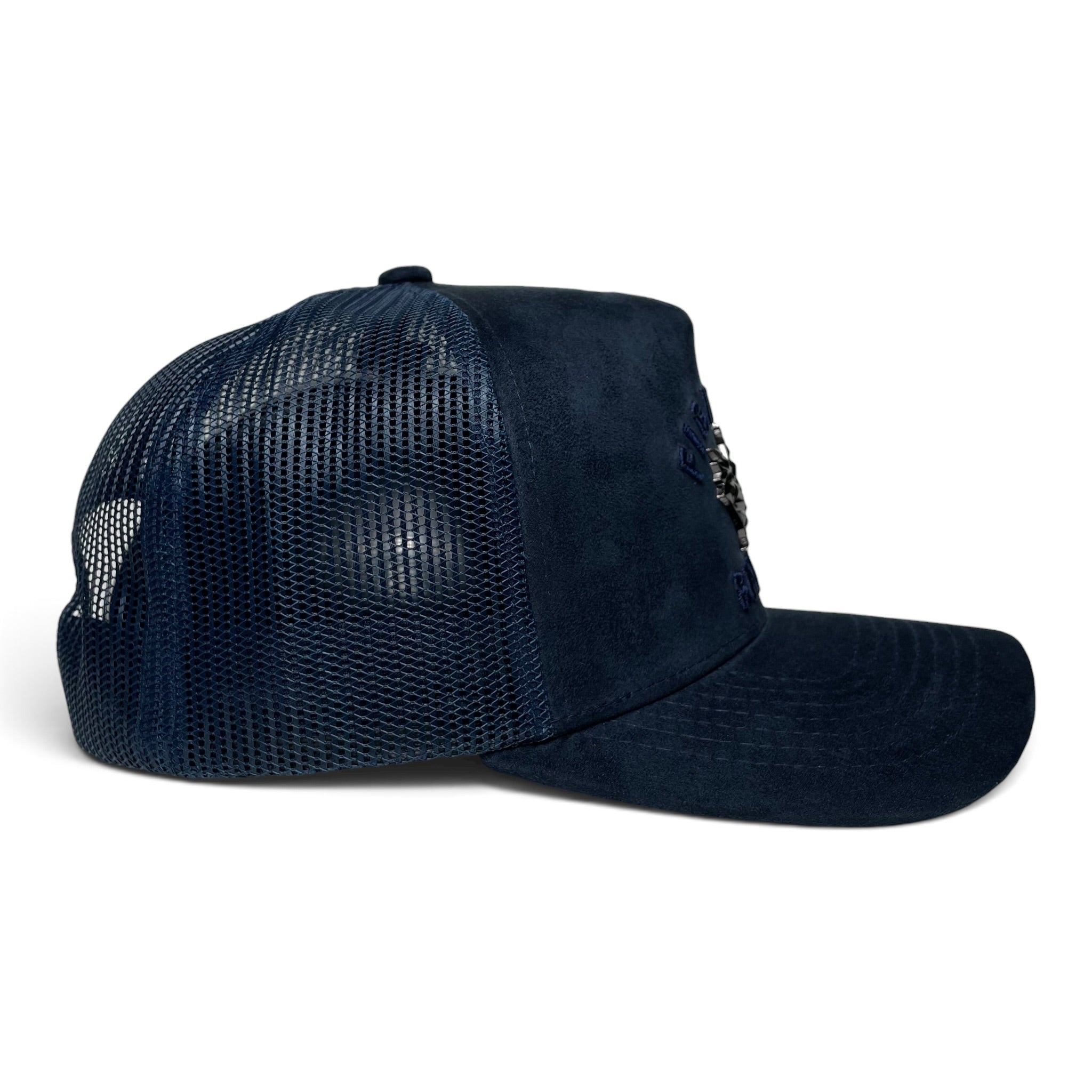 Rooster Emblem Suede Trucker Hat with Fighting Spirit Embroidery