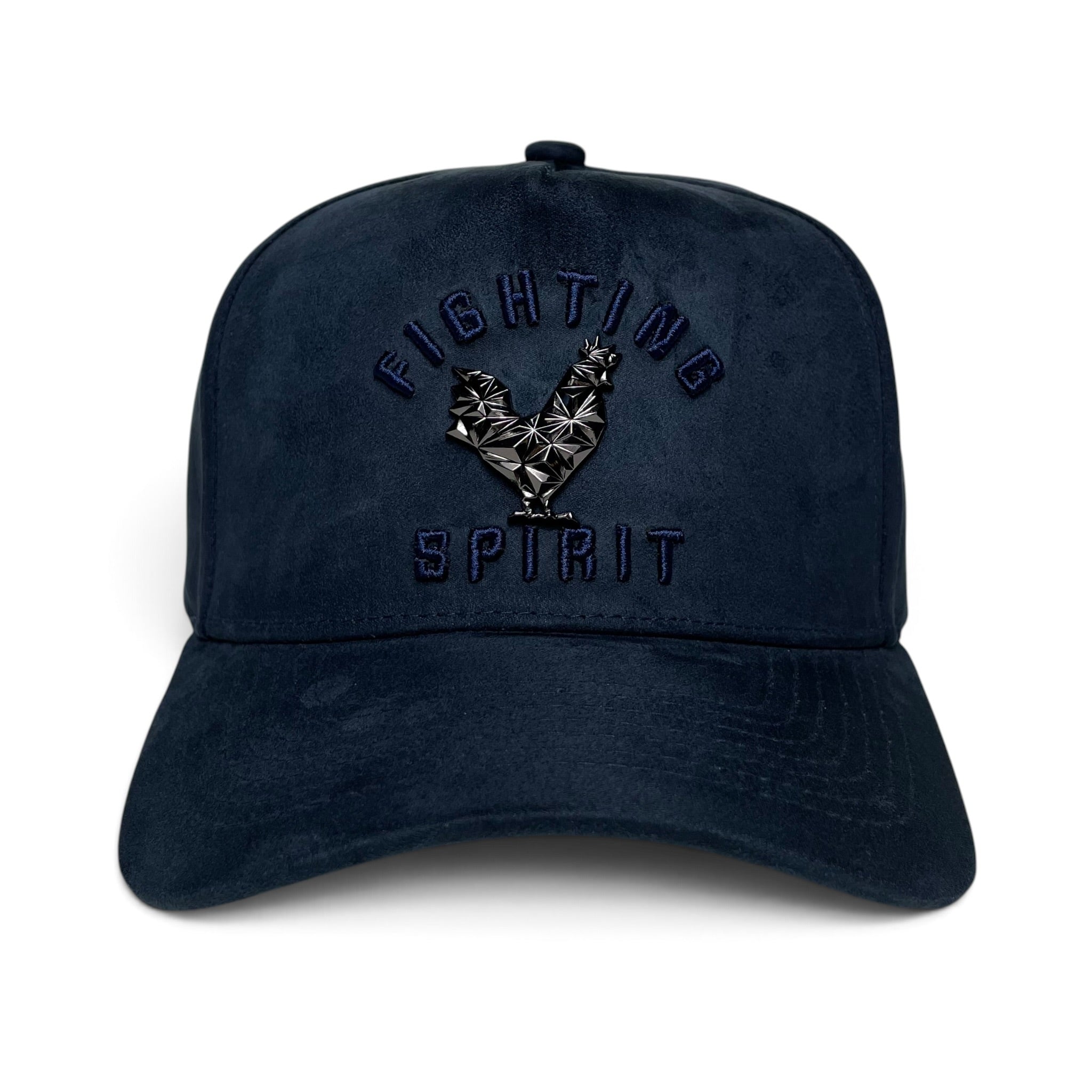 Rooster Emblem Suede Baseball Hat with Fighting Spirit Embroidery Curved Brim