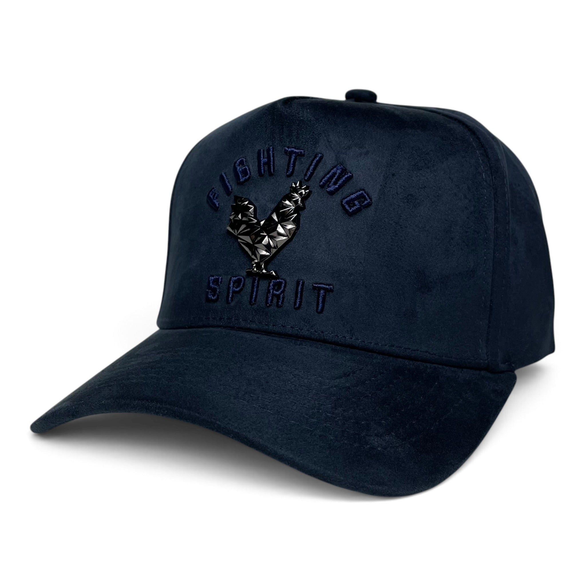 Rooster Emblem Suede Baseball Hat with Fighting Spirit Embroidery Curved Brim