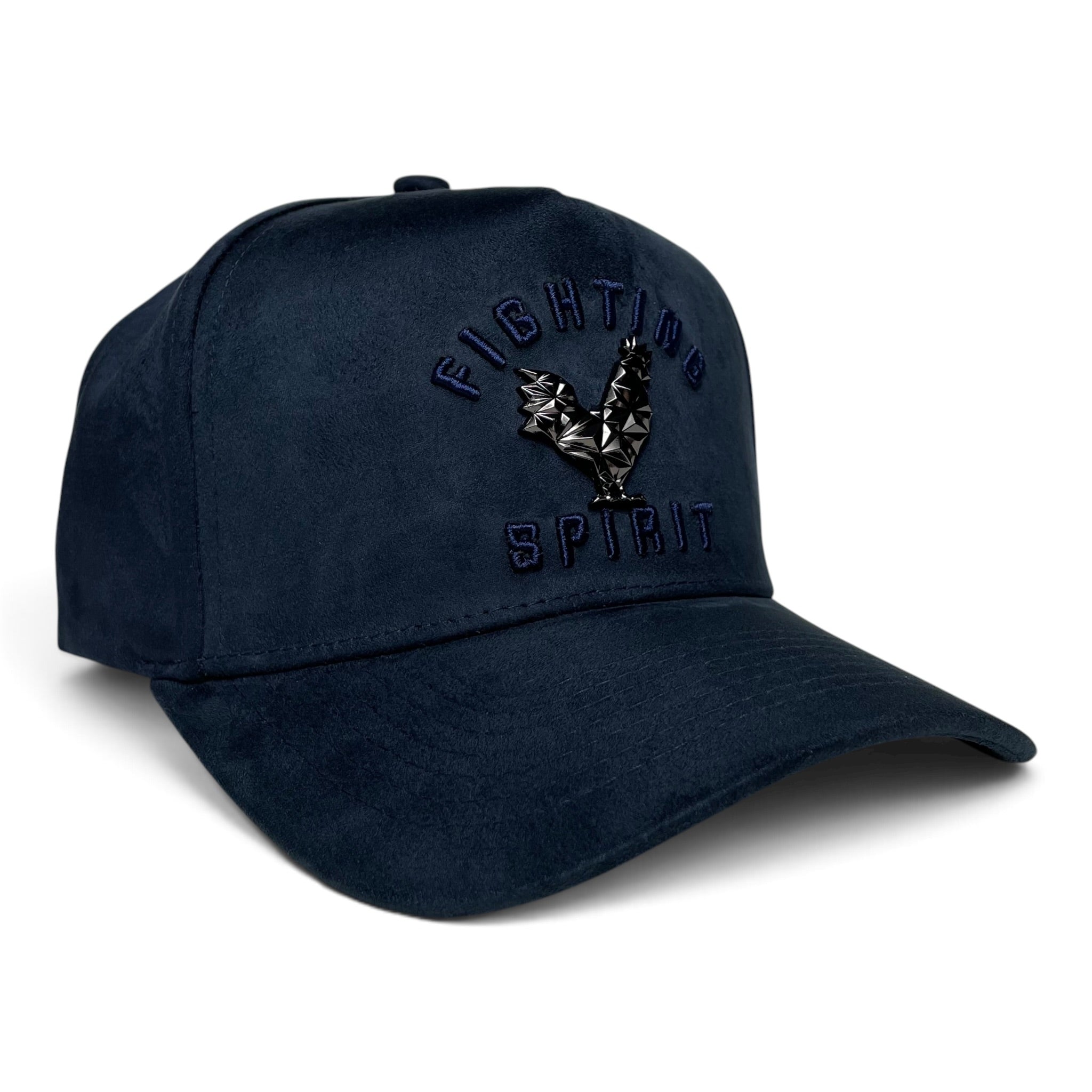 Rooster Emblem Suede Baseball Hat with Fighting Spirit Embroidery Curved Brim