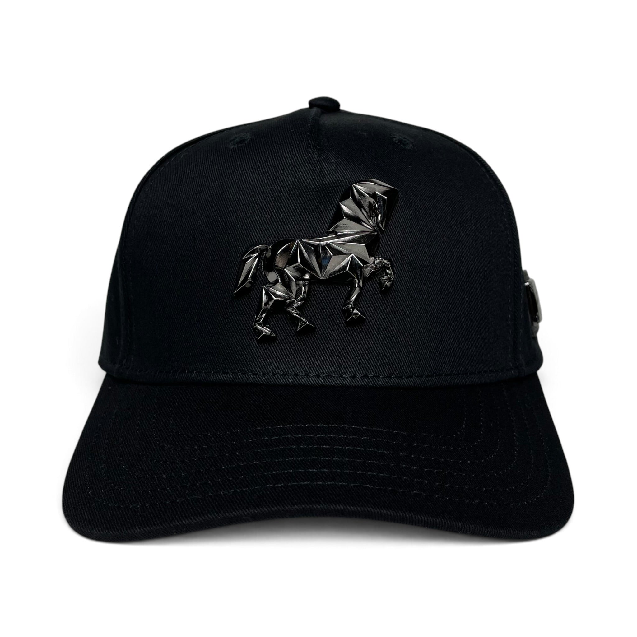 Horse & Free Spirit Emblem Black Western Baseball Cap Curved Visor