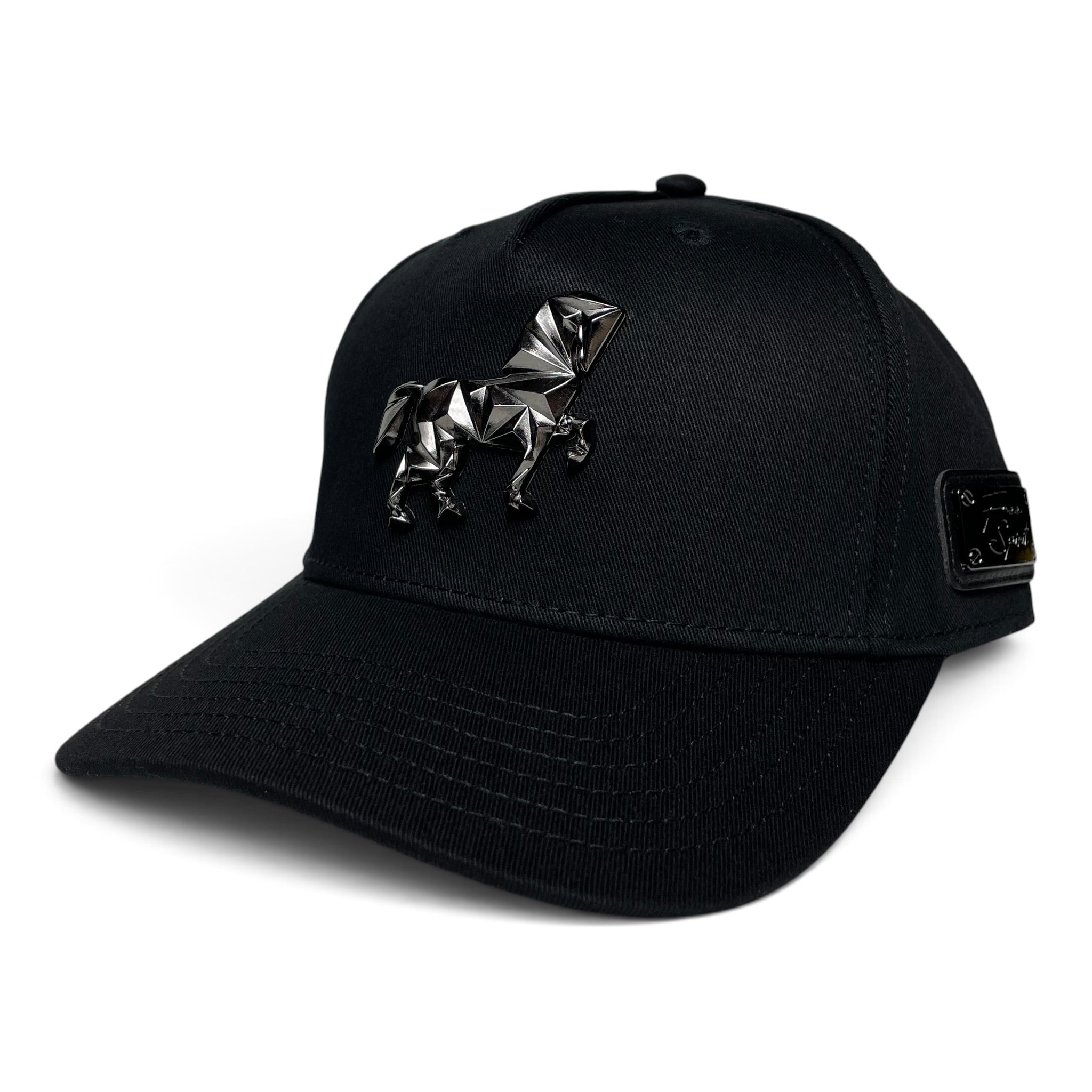 Horse & Free Spirit Emblem Black Western Baseball Cap Curved Visor