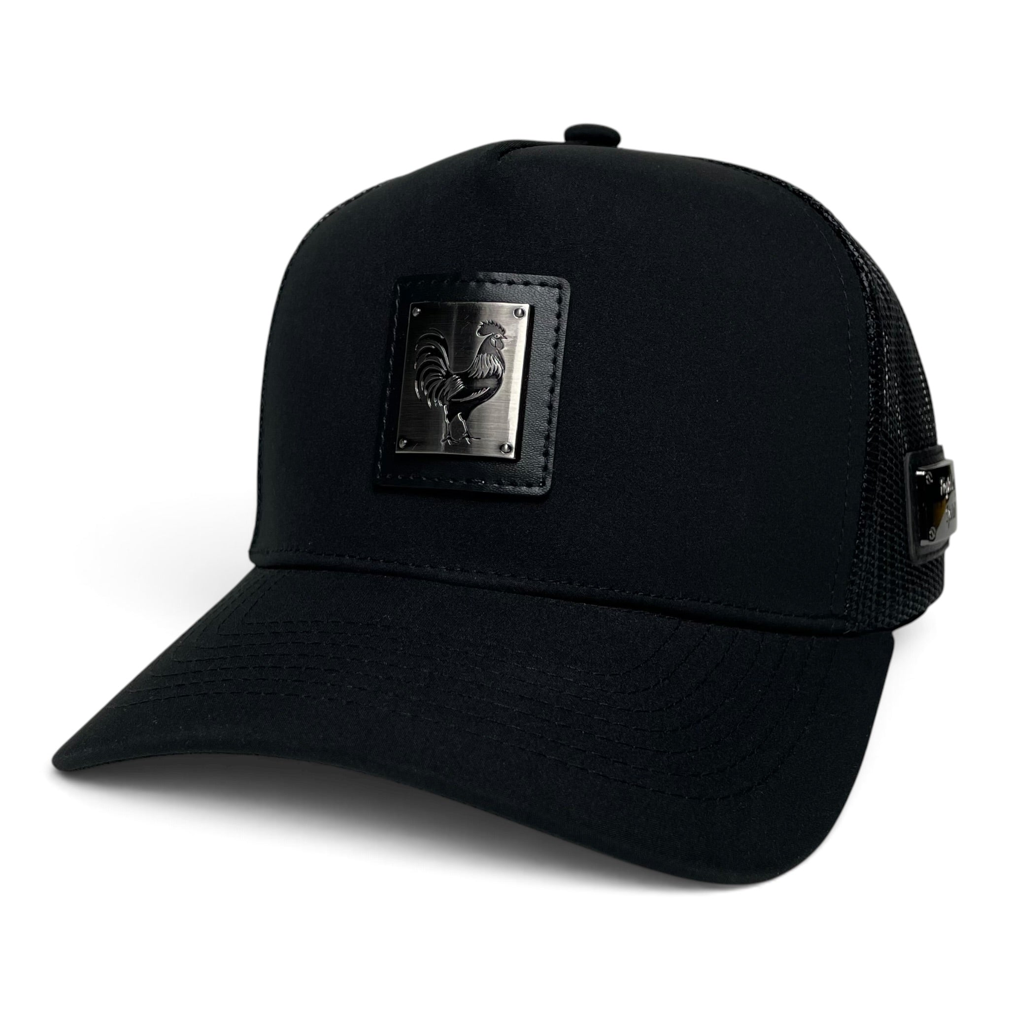 Rooster Trucker Snapback Hat Adjustable Curved Brim Black