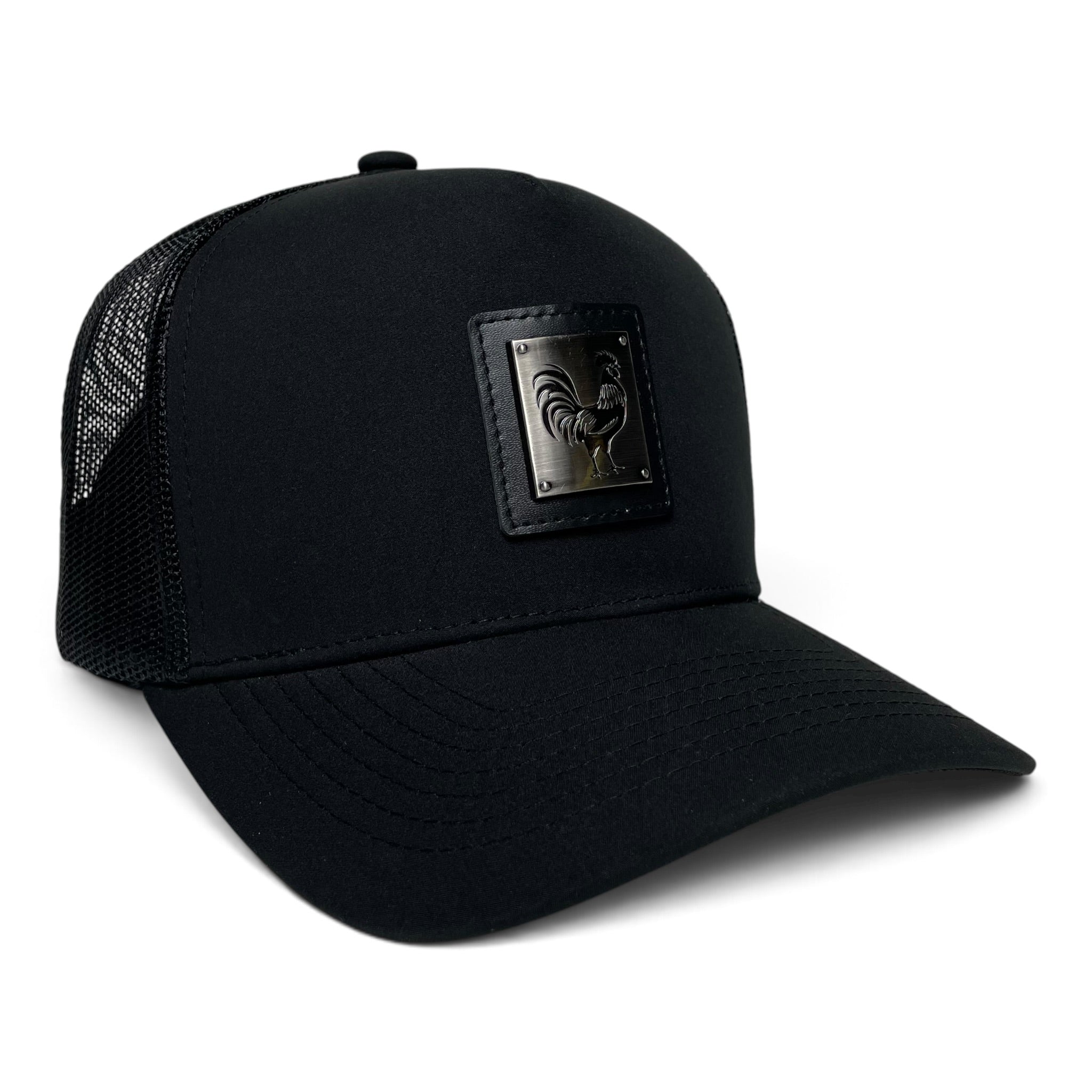 Rooster Trucker Snapback Hat Adjustable Curved Brim Black
