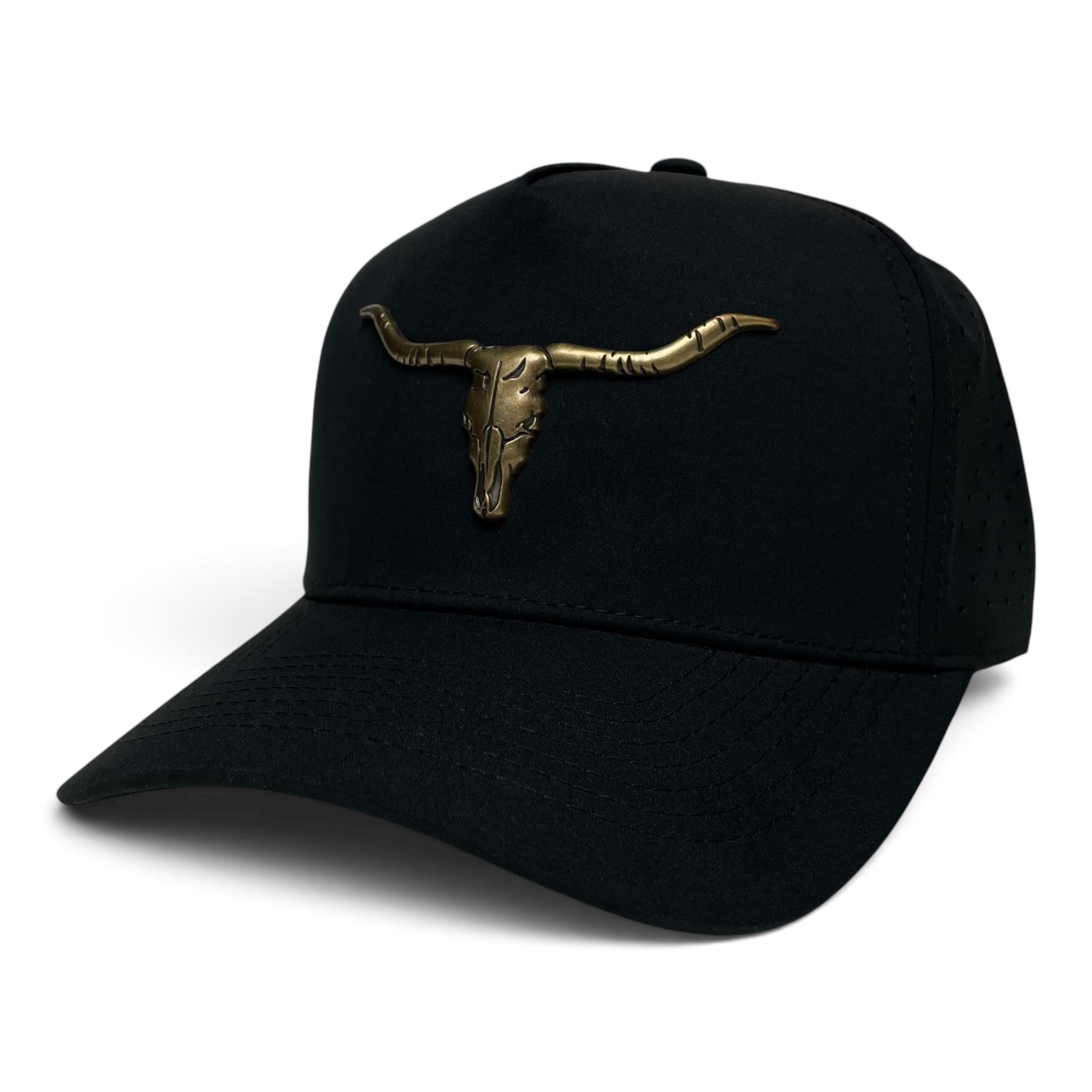 Longhorn Bull Head Metal Emblem Western Adjustable Cap Black