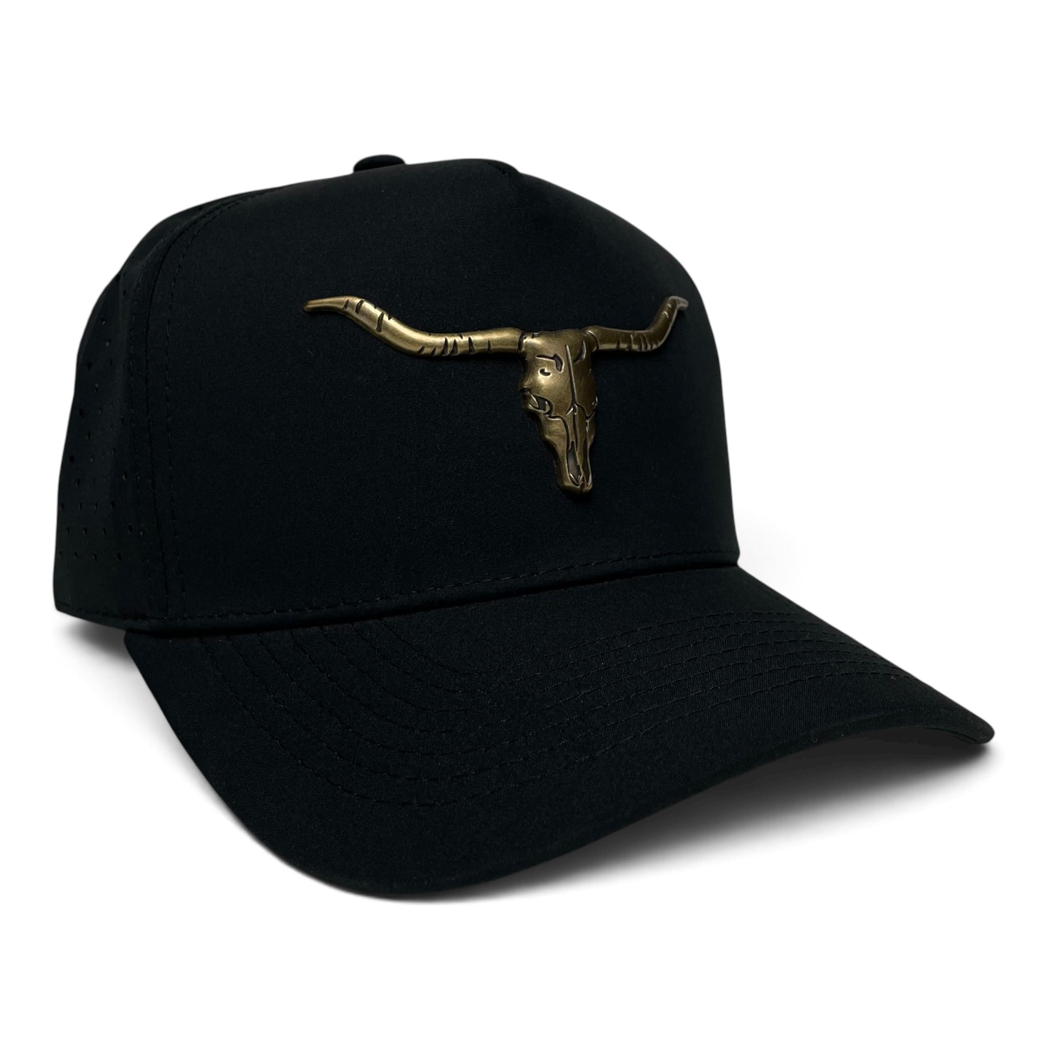 Longhorn Bull Head Metal Emblem Western Adjustable Cap Black
