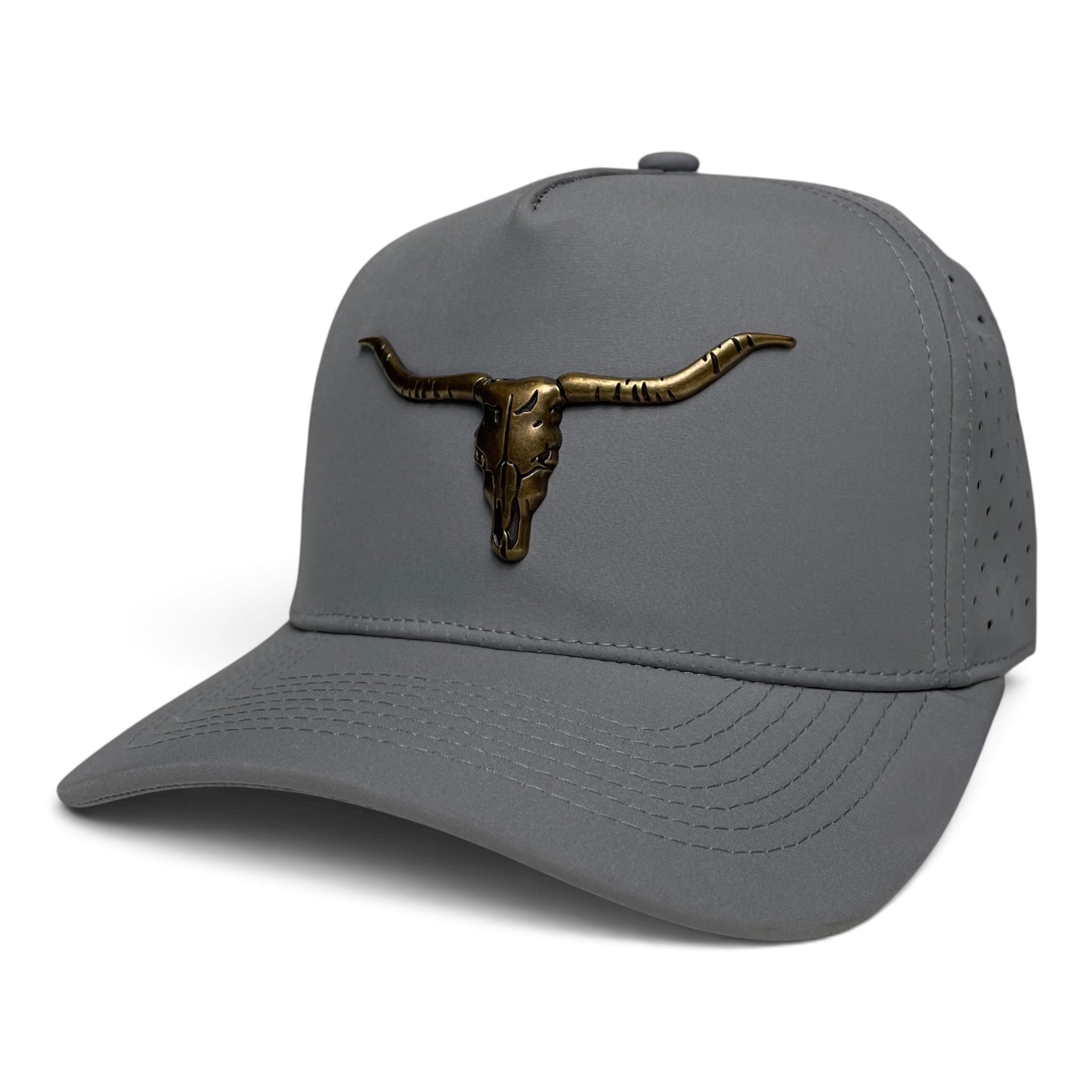 Longhorn Bull Head Metal Emblem Western Adjustable Cap Gray