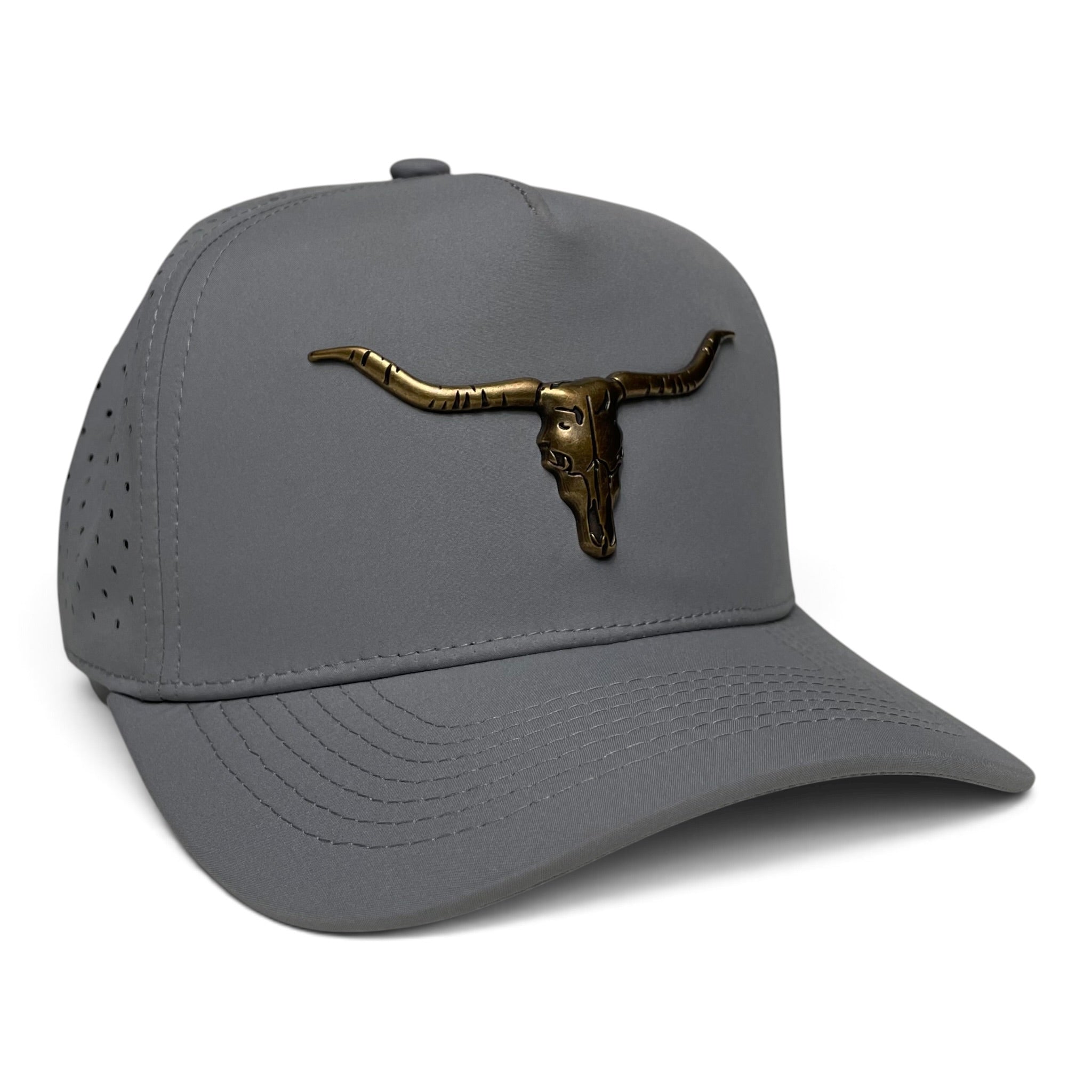 Longhorn Bull Head Metal Emblem Western Adjustable Cap Gray