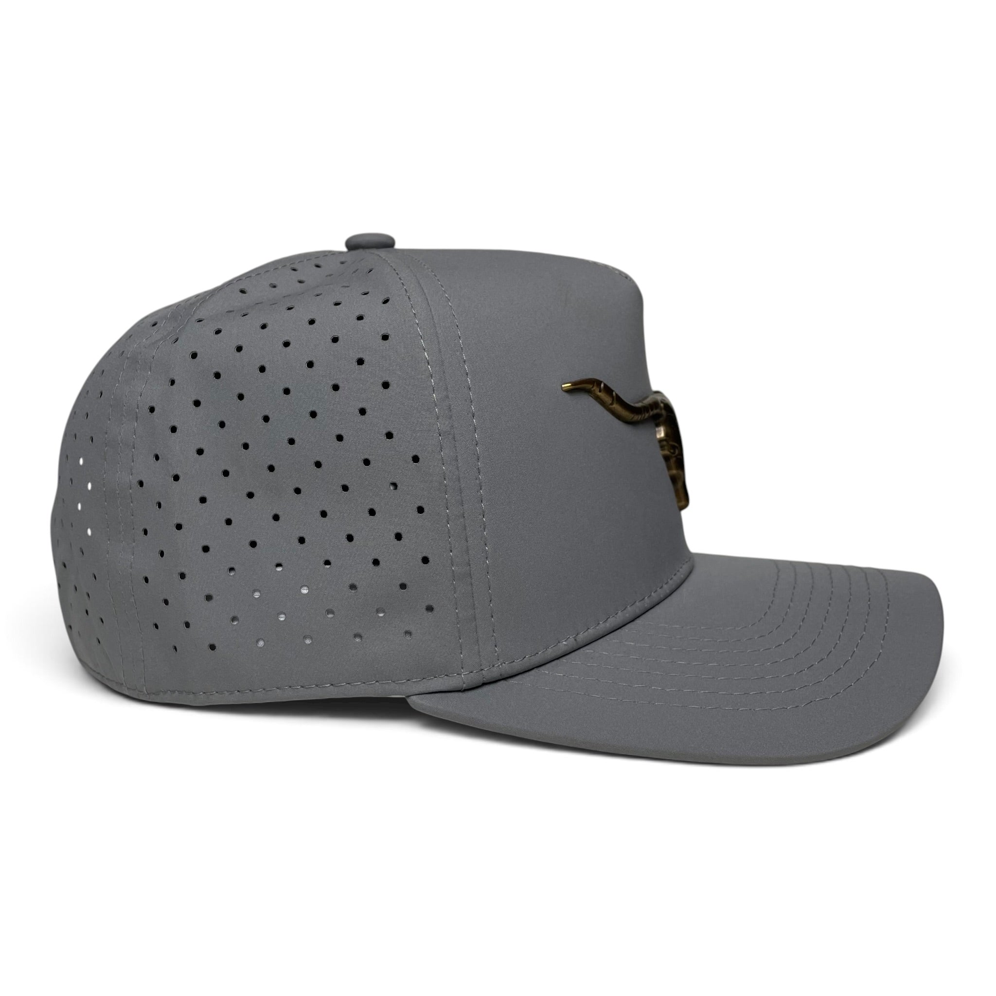 Longhorn Bull Head Metal Emblem Western Adjustable Cap Gray