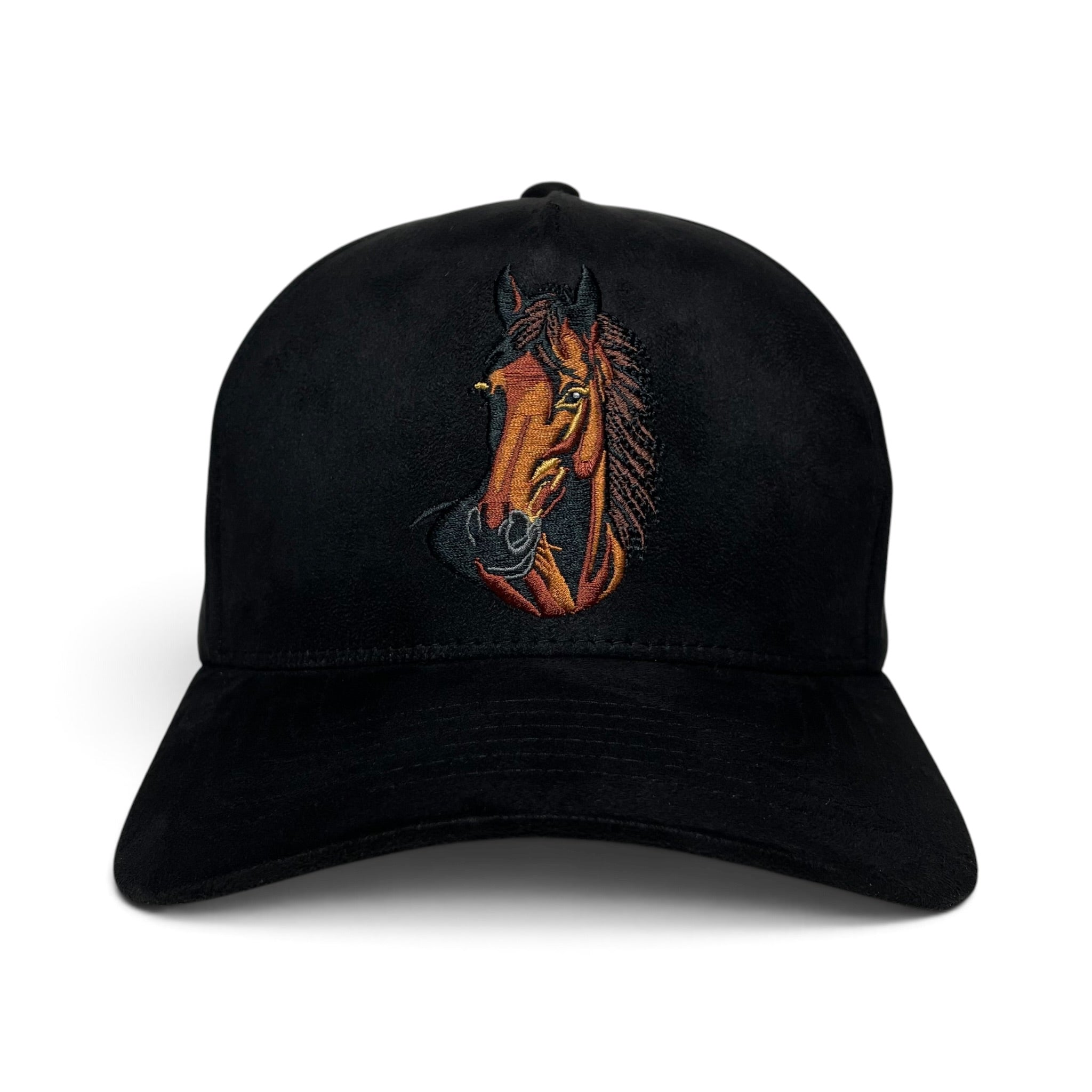 Horse Embroidered Black Suede Western Baseball Cap