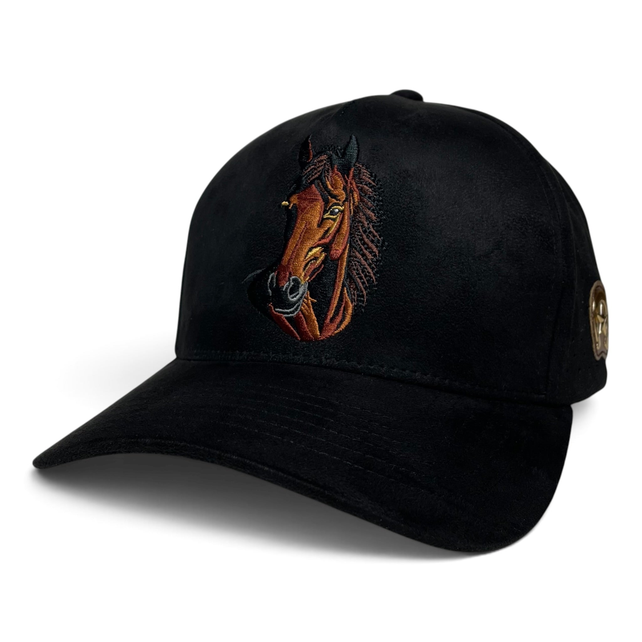 Horse Embroidered Black Suede Western Baseball Cap
