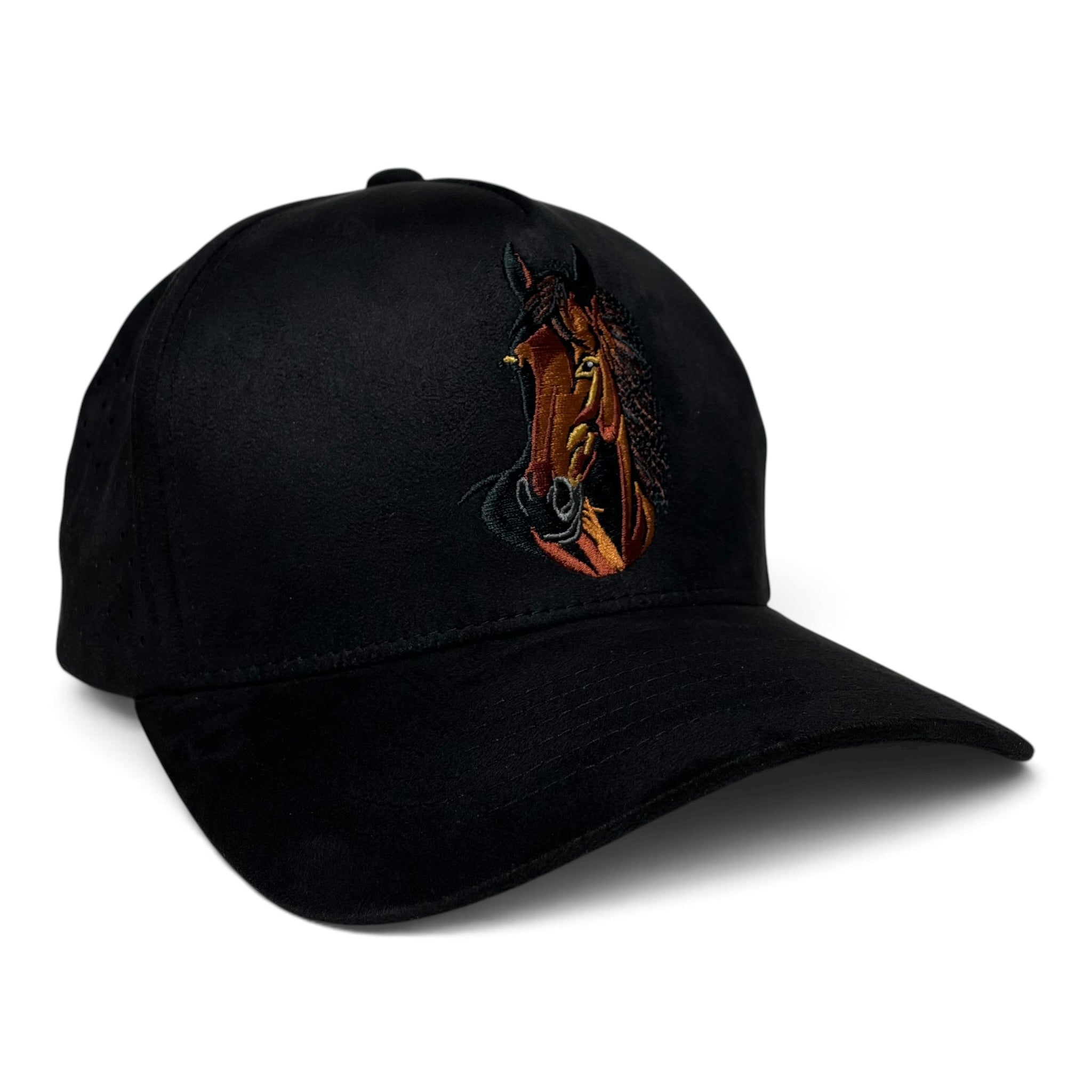 Horse Embroidered Black Suede Western Baseball Cap