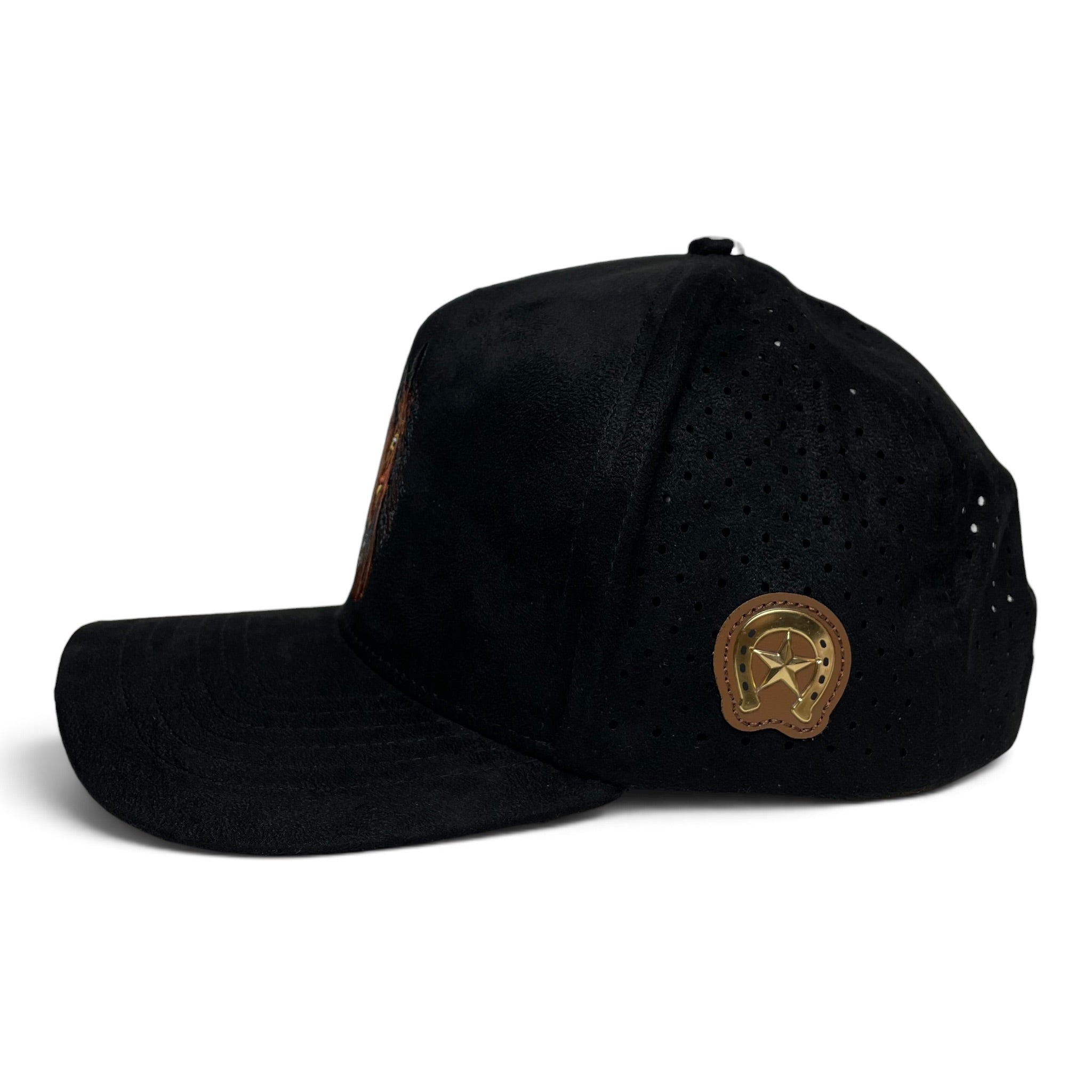 Horse Embroidered Black Suede Western Baseball Cap