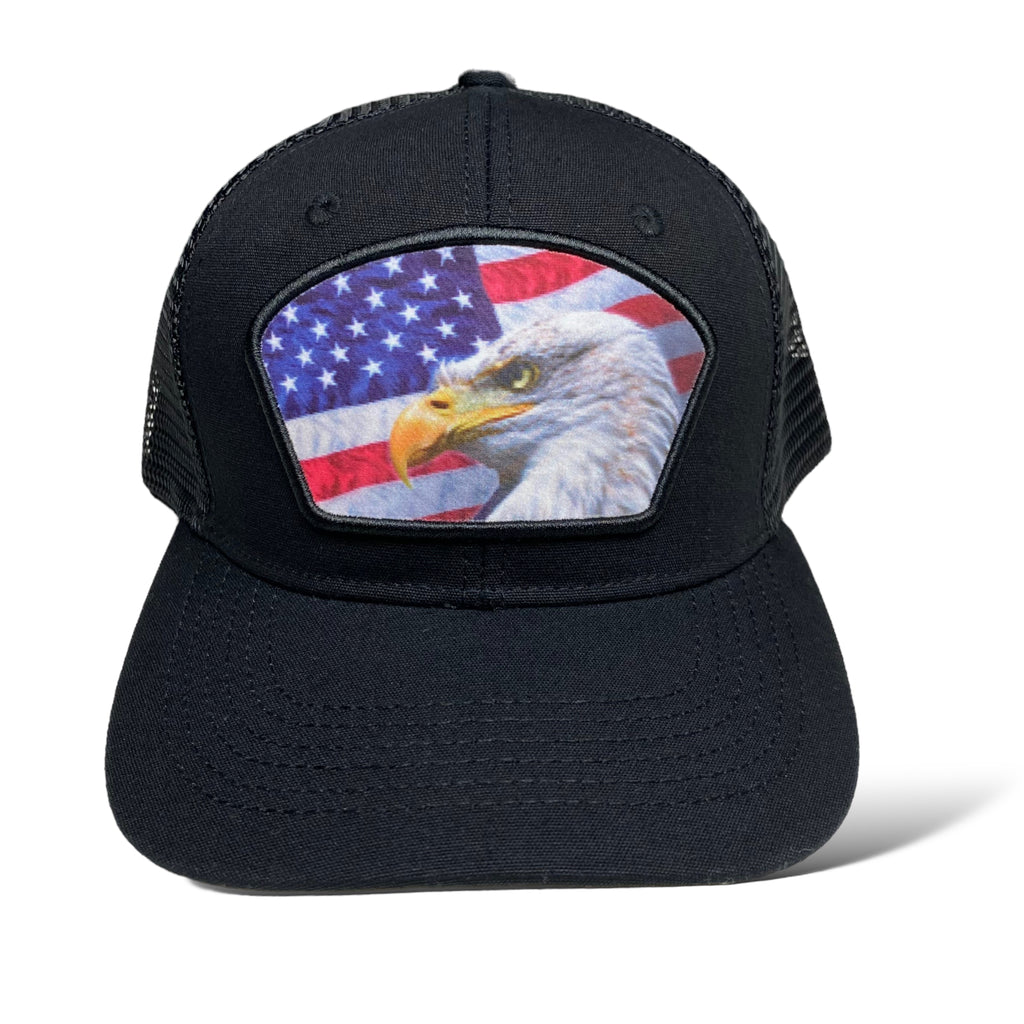 USA Eagle Flag Trucker Cap - Patriotic Hat with Printed Patch