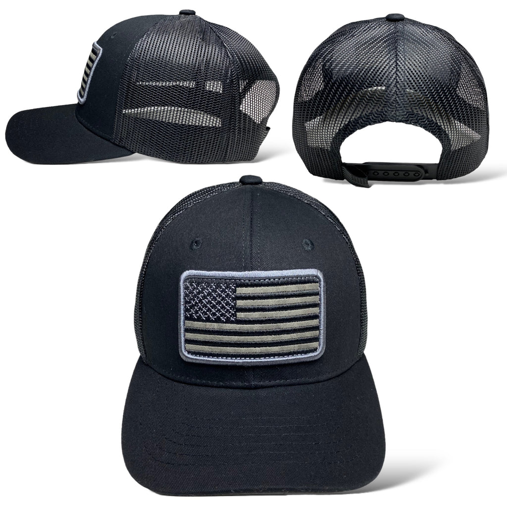 Embroidered American Flag Snapback Trucker Mesh Cap - Patriotic USA Hat