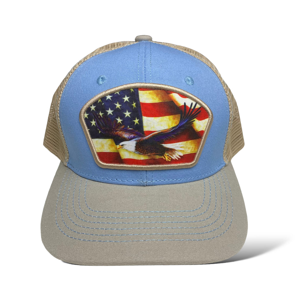 USA Eagle Flag Trucker Cap - Patriotic Hat with Printed Patch