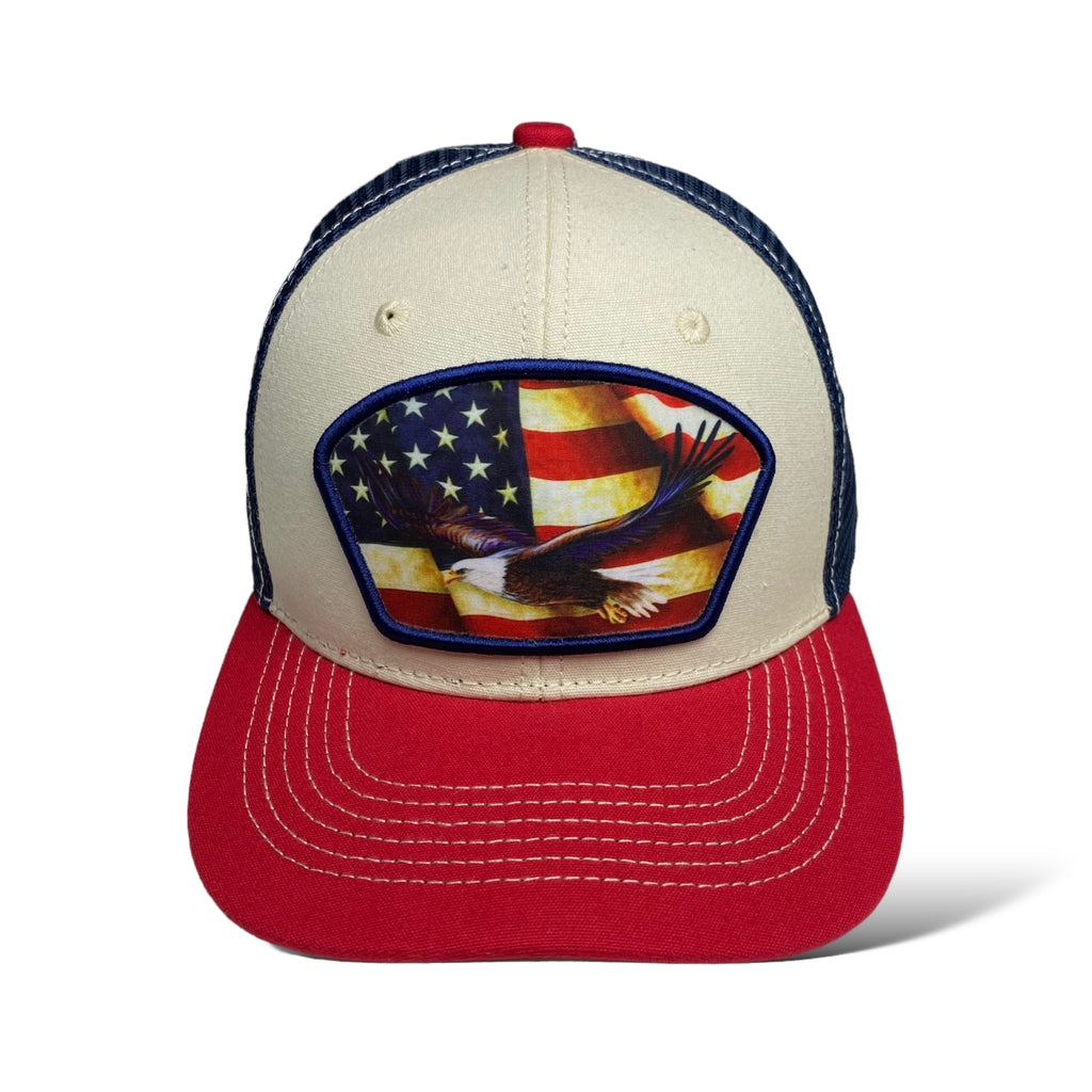 USA Eagle Flag Trucker Cap - Patriotic Hat with Printed Patch