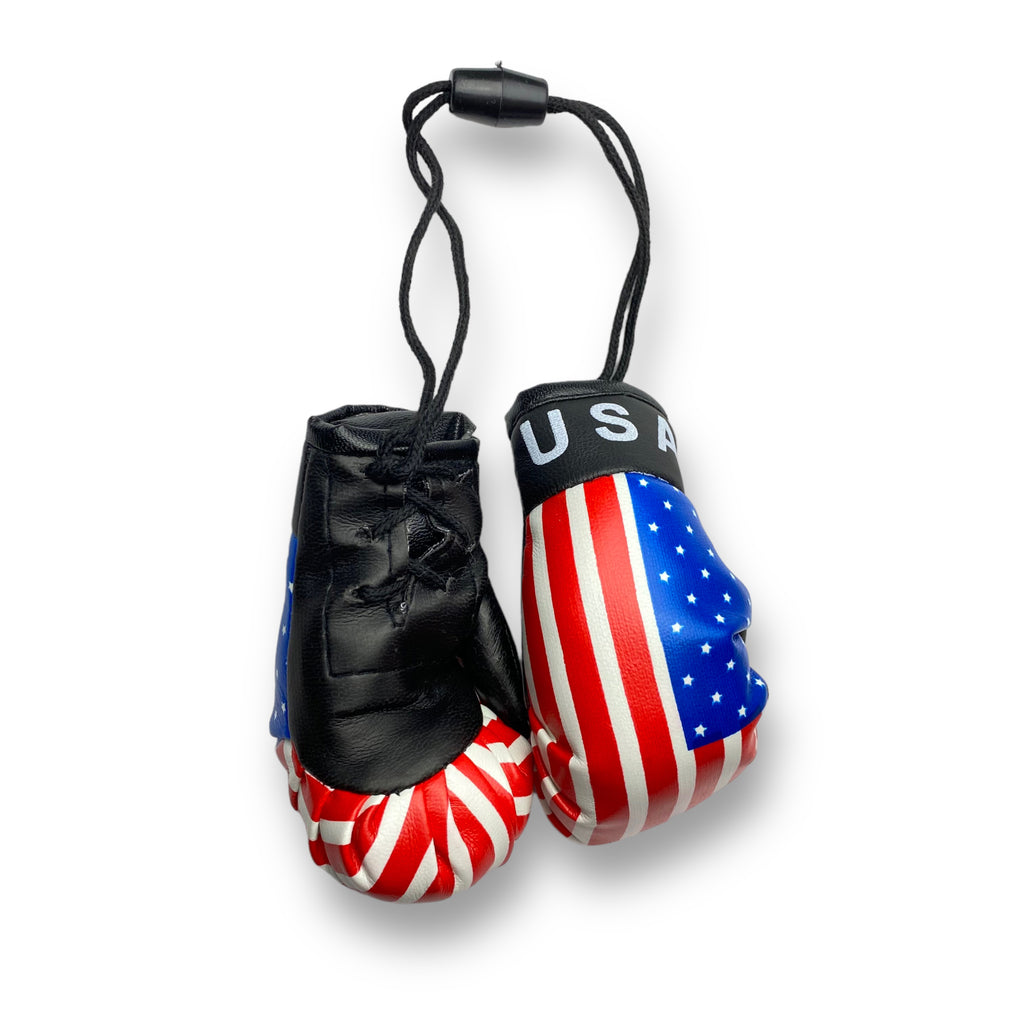 Mini Boxing Gloves with U.S.A Flag - Ideal for Displaying as Car Rearview Mirror Mini Banner