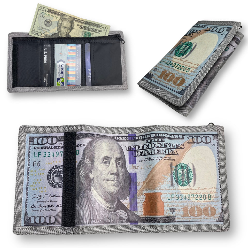 Wholesale 100 Dollar Bill Printed Trifold Wallet