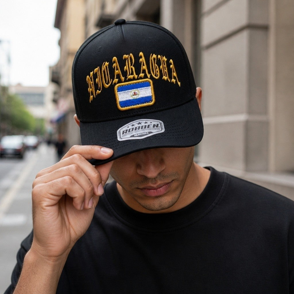 Nicaragua Embroidered Black Adjustable Curved Brim Baseball Cap