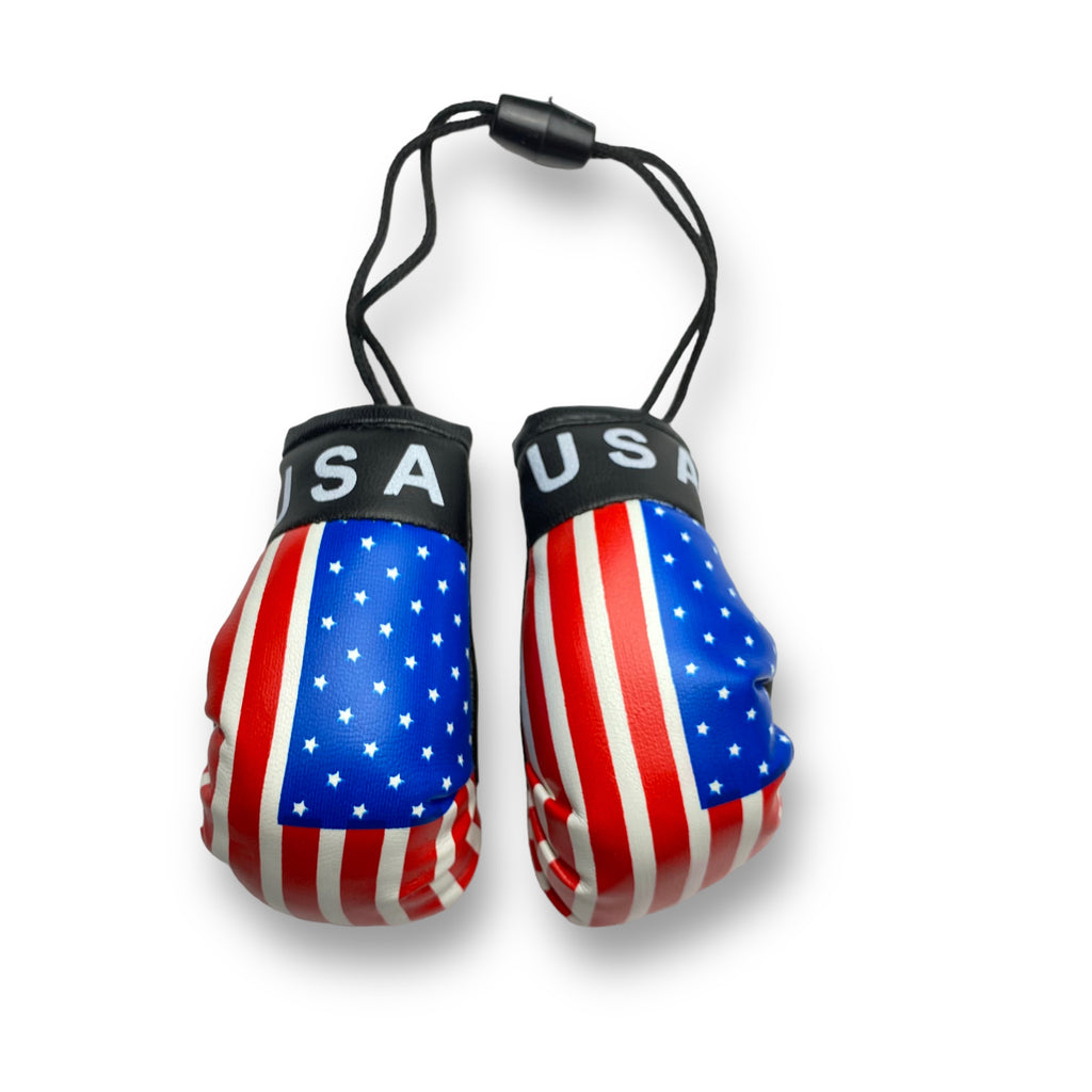 Mini Boxing Gloves with U.S.A Flag - Ideal for Displaying as Car Rearview Mirror Mini Banner