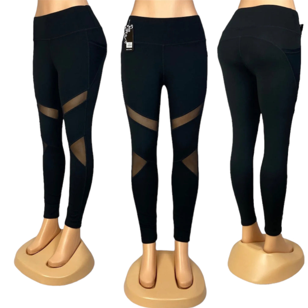 Women's High waist mesh cutouts leggings with mesh cutouts