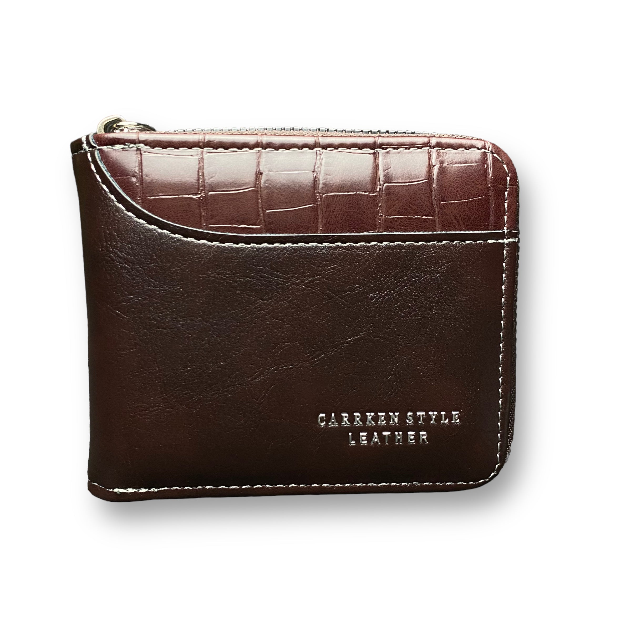 Carrken Style Leather Men's Brown Bifold Zipped Around wallet