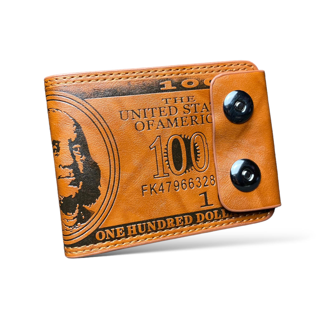 Mens US "$100" Dollar Bill Printed Leather Bifold Wallet Cash Card Holder NEW