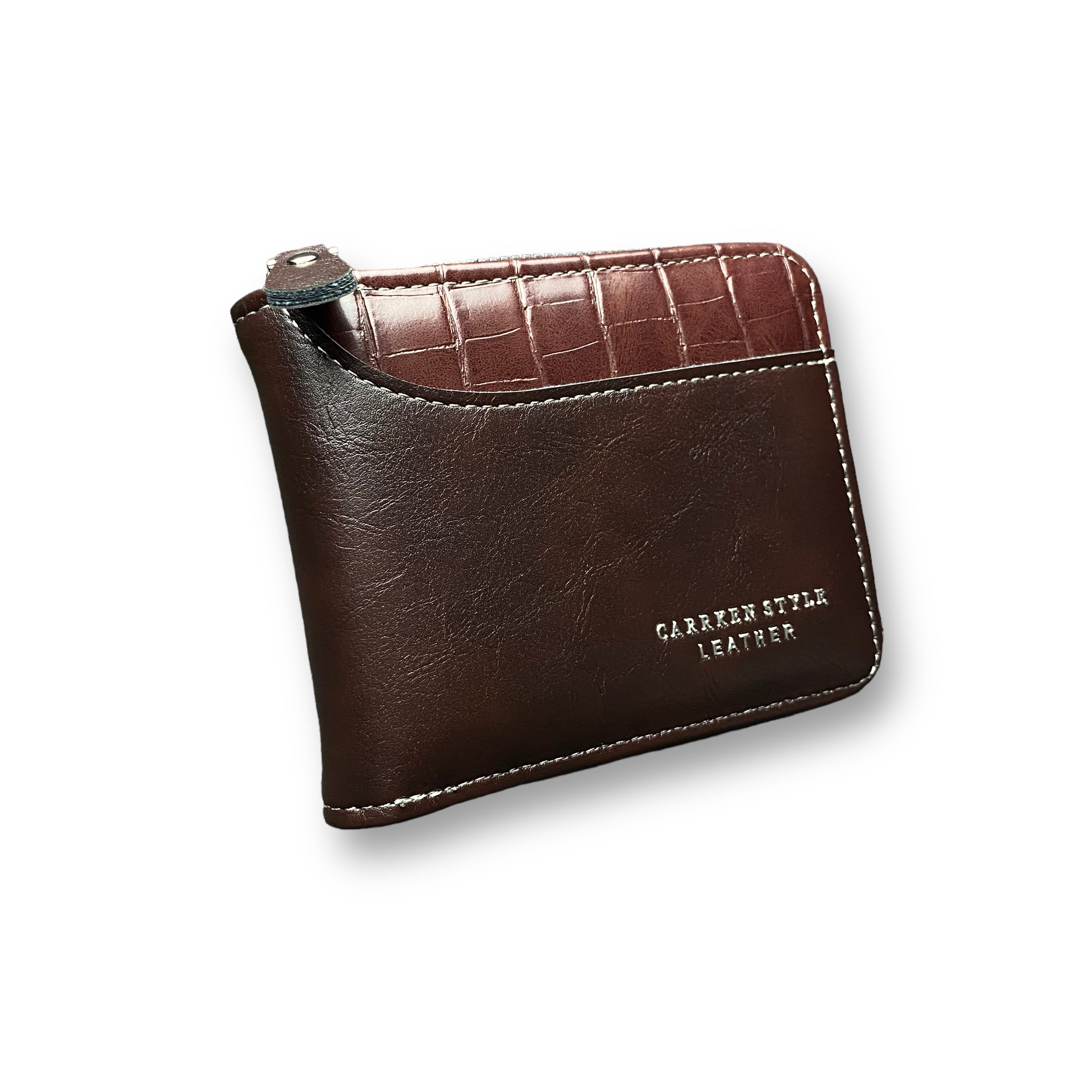 Carrken Style Leather Men's Brown Bifold Zipped Around wallet
