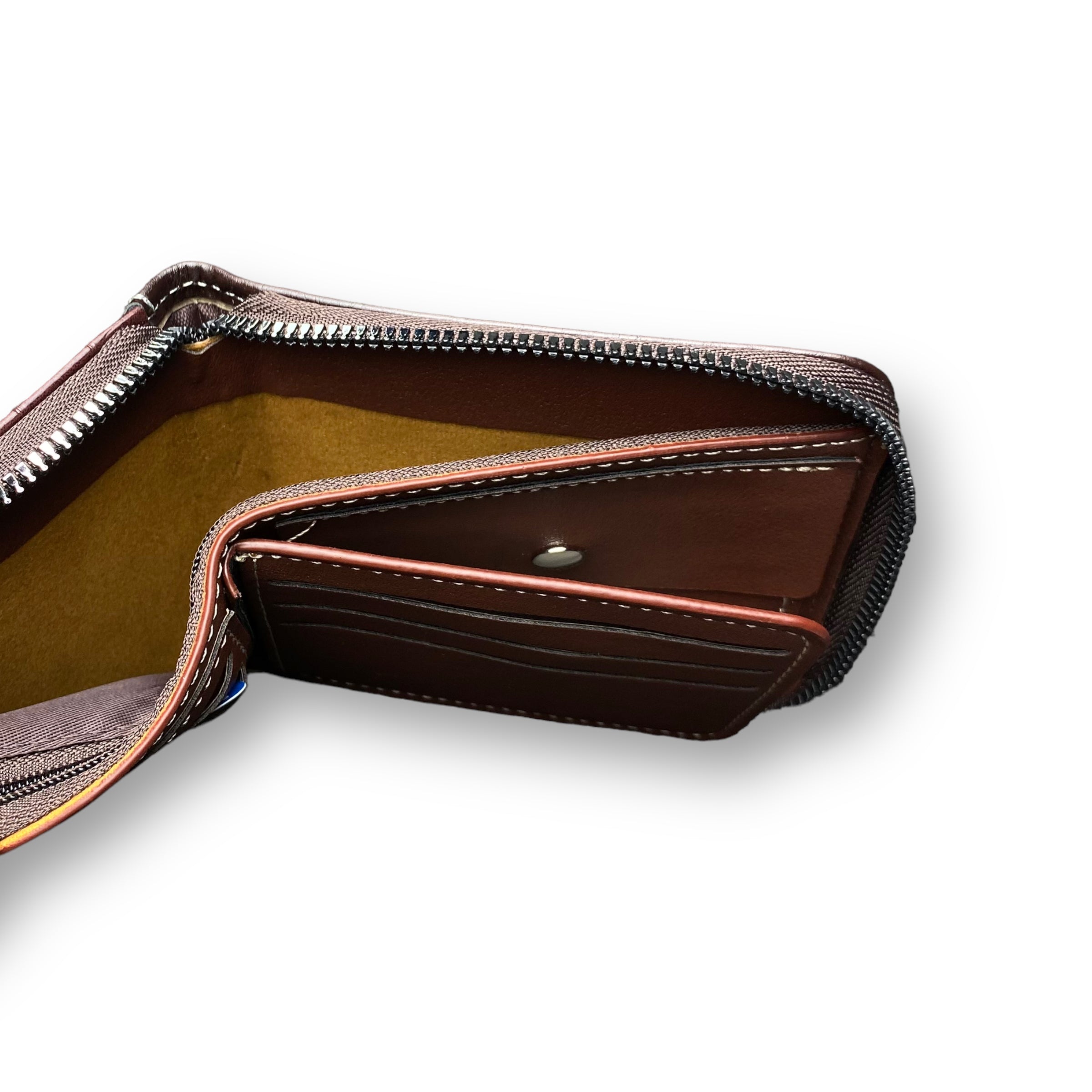 Carrken Style Leather Men's Brown Bifold Zipped Around wallet