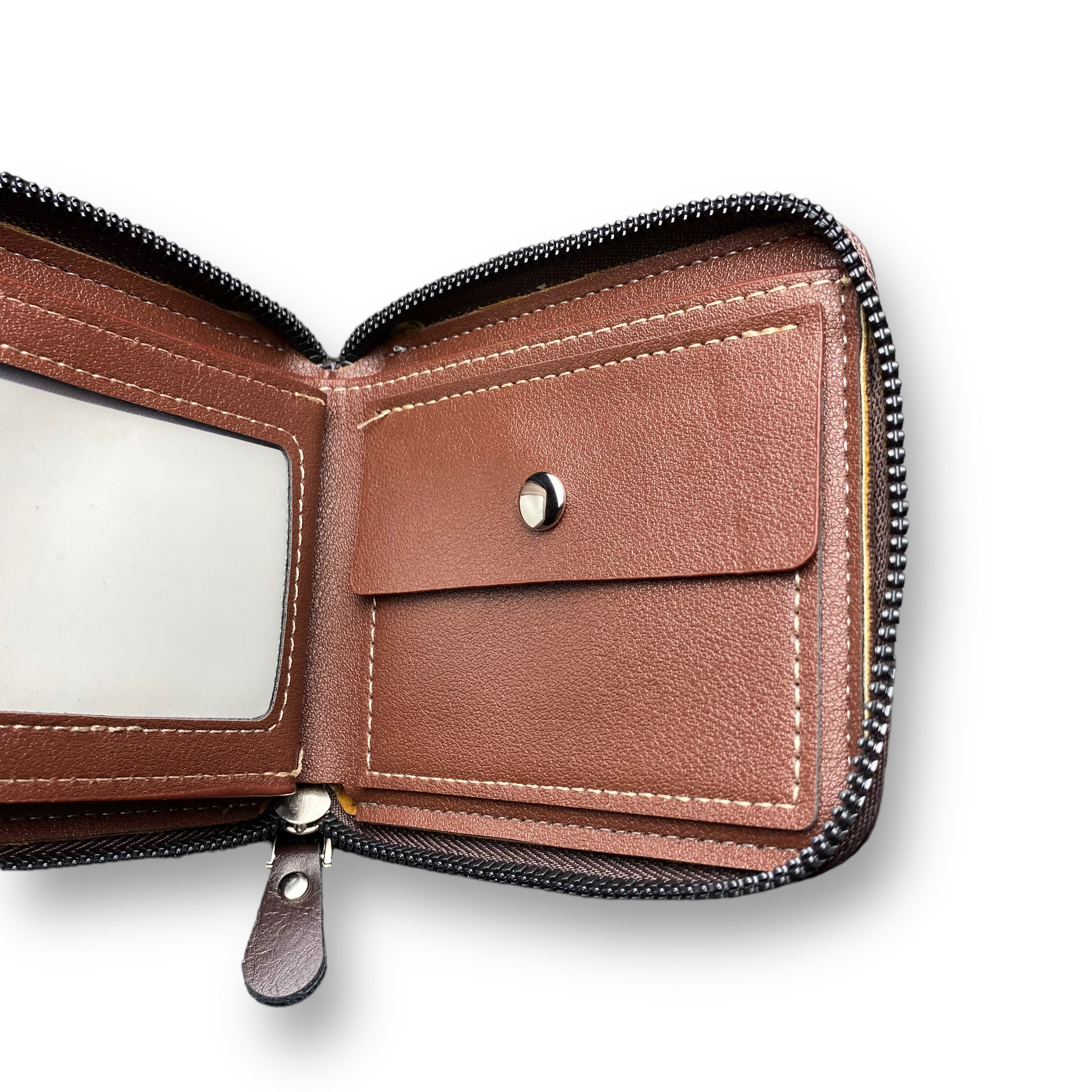 Carrken Style Leather Men's Brown Bifold Zipped Around wallet