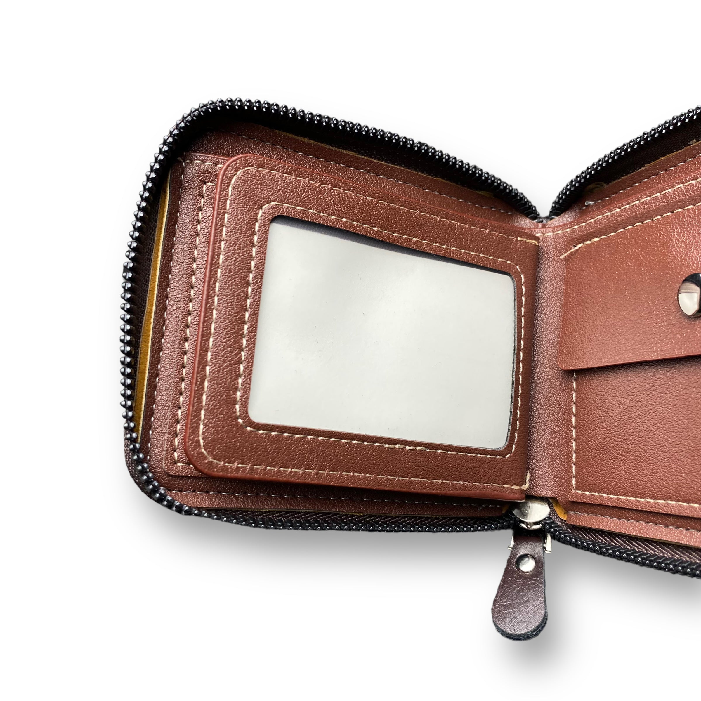 Carrken Style Leather Men's Brown Bifold Zipped Around wallet