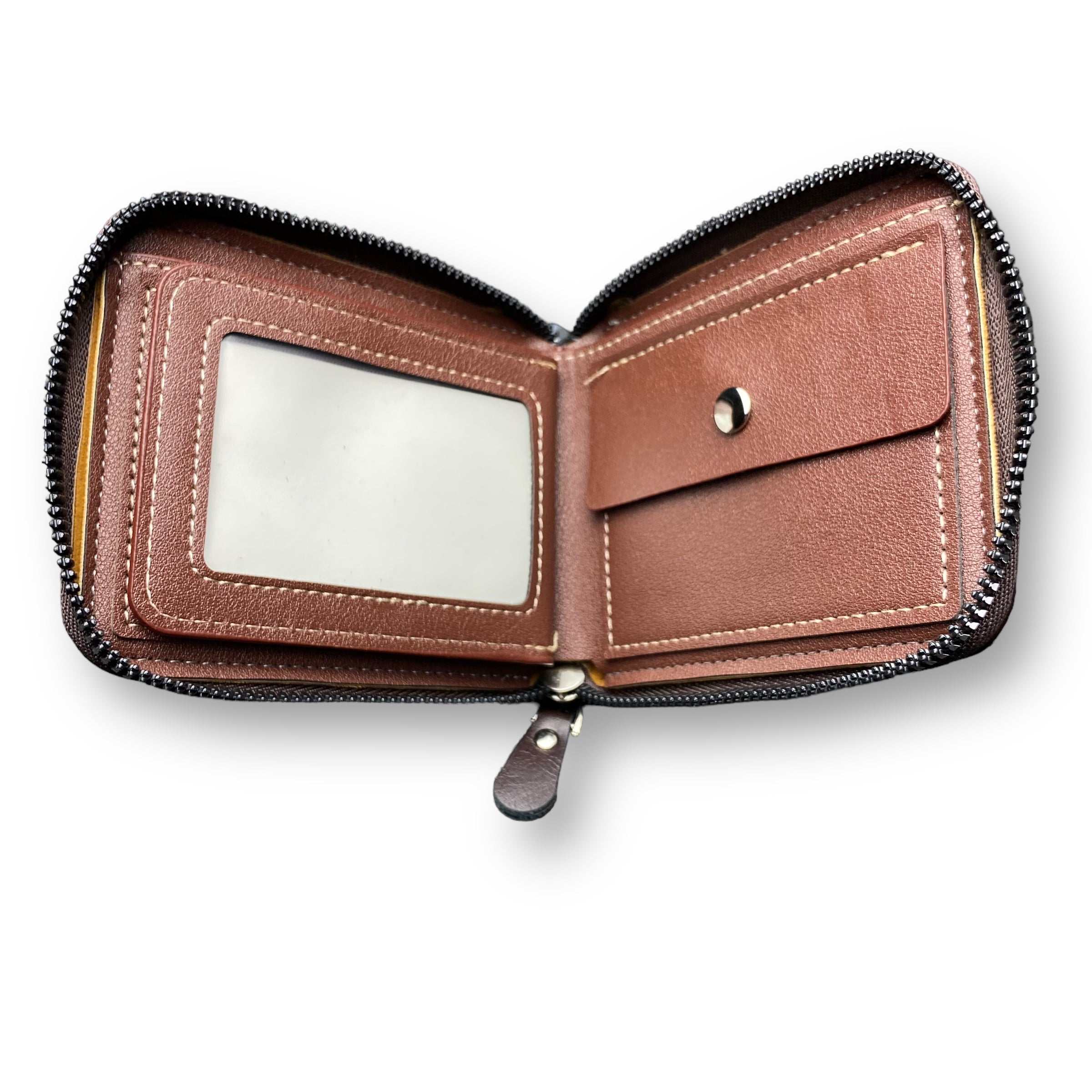 Carrken Style Leather Men's Brown Bifold Zipped Around wallet