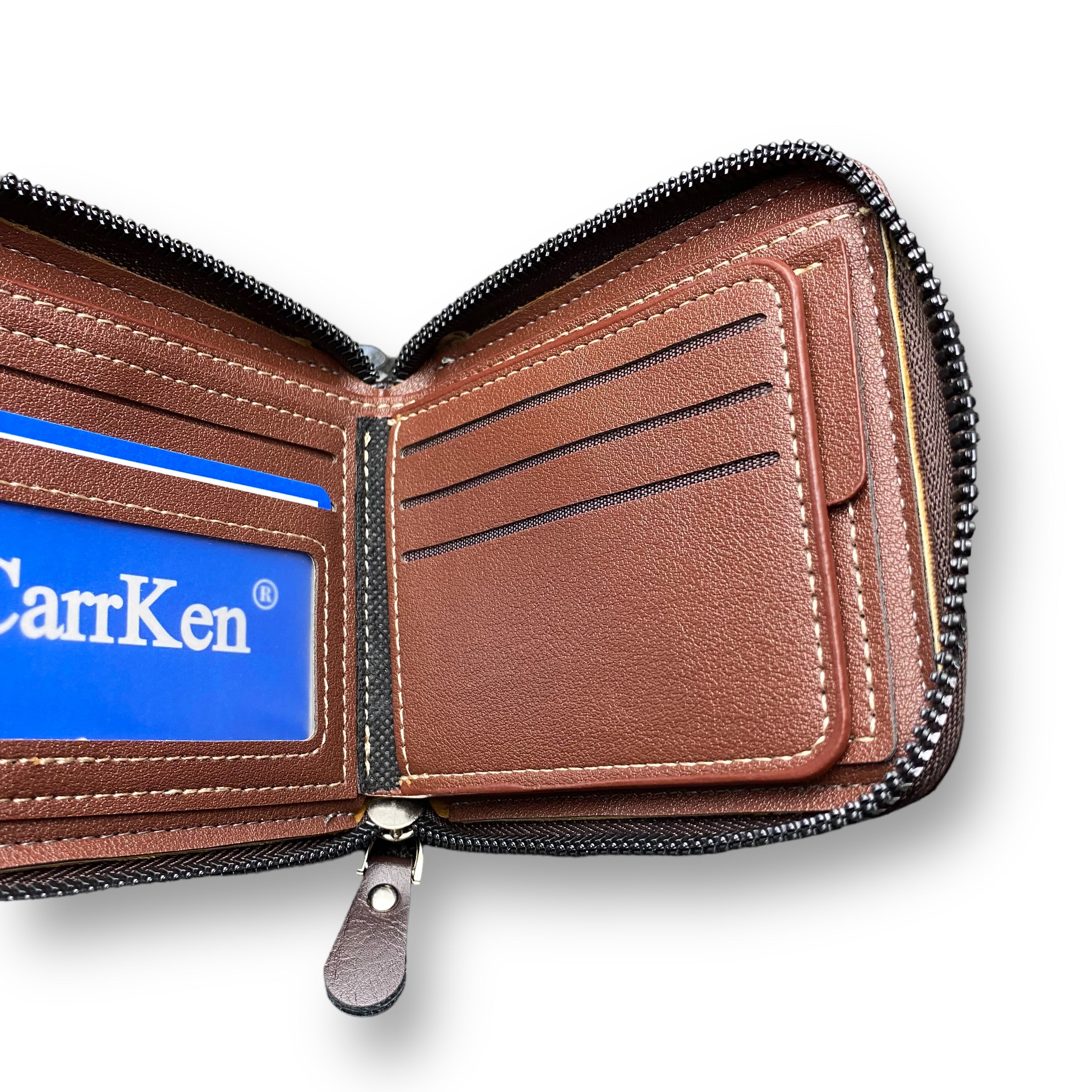 Carrken Style Leather Men's Brown Bifold Zipped Around wallet