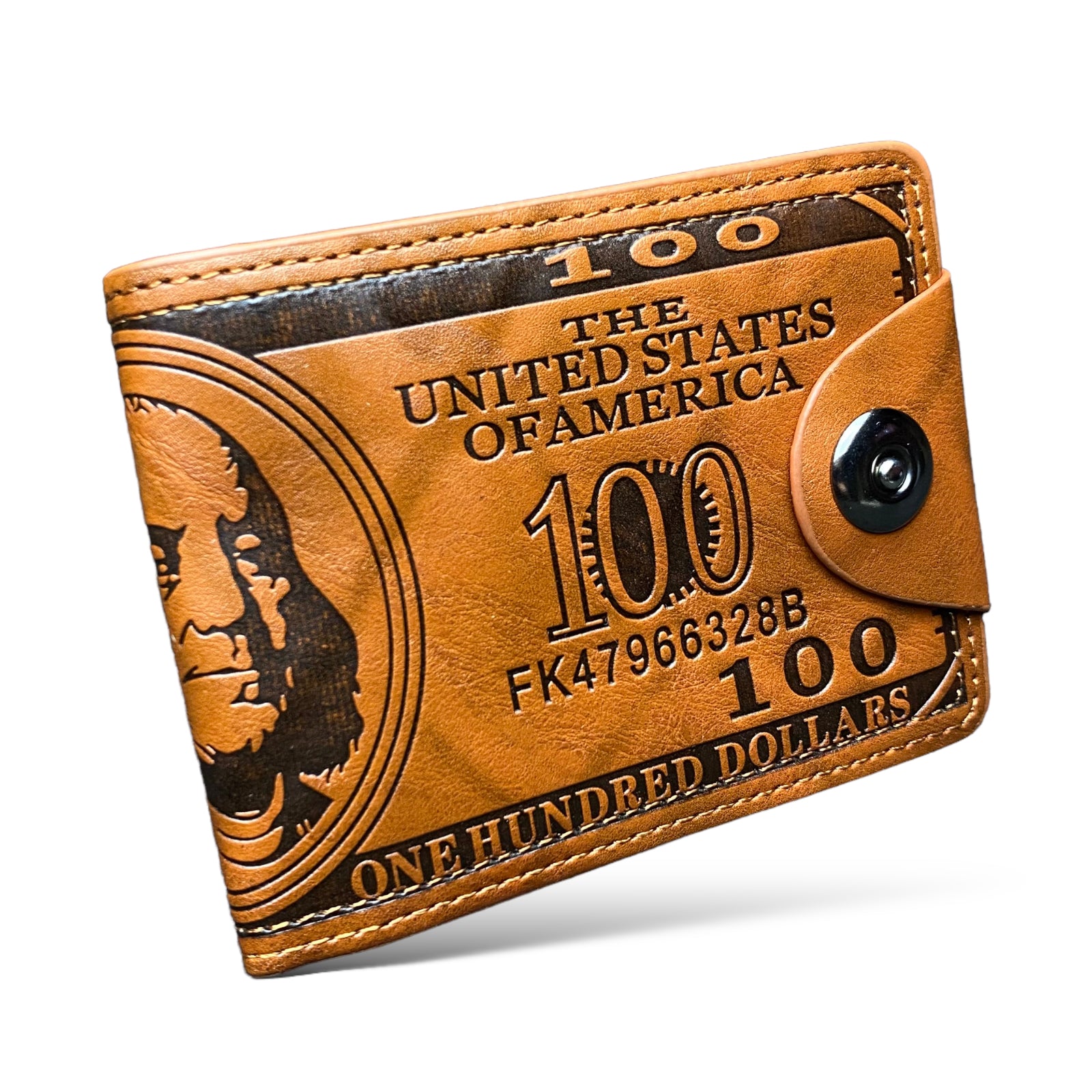 100 Dollar Bill Printed Leather Bifold Wallet Cash Card Holder