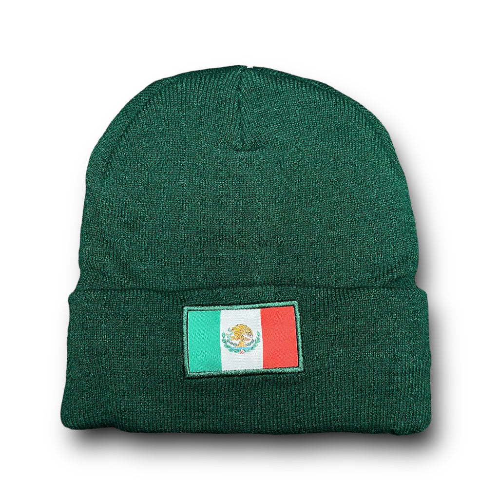 Winter Insulated Mexico Beanie Hat Front Embroidery and Back Flag Design