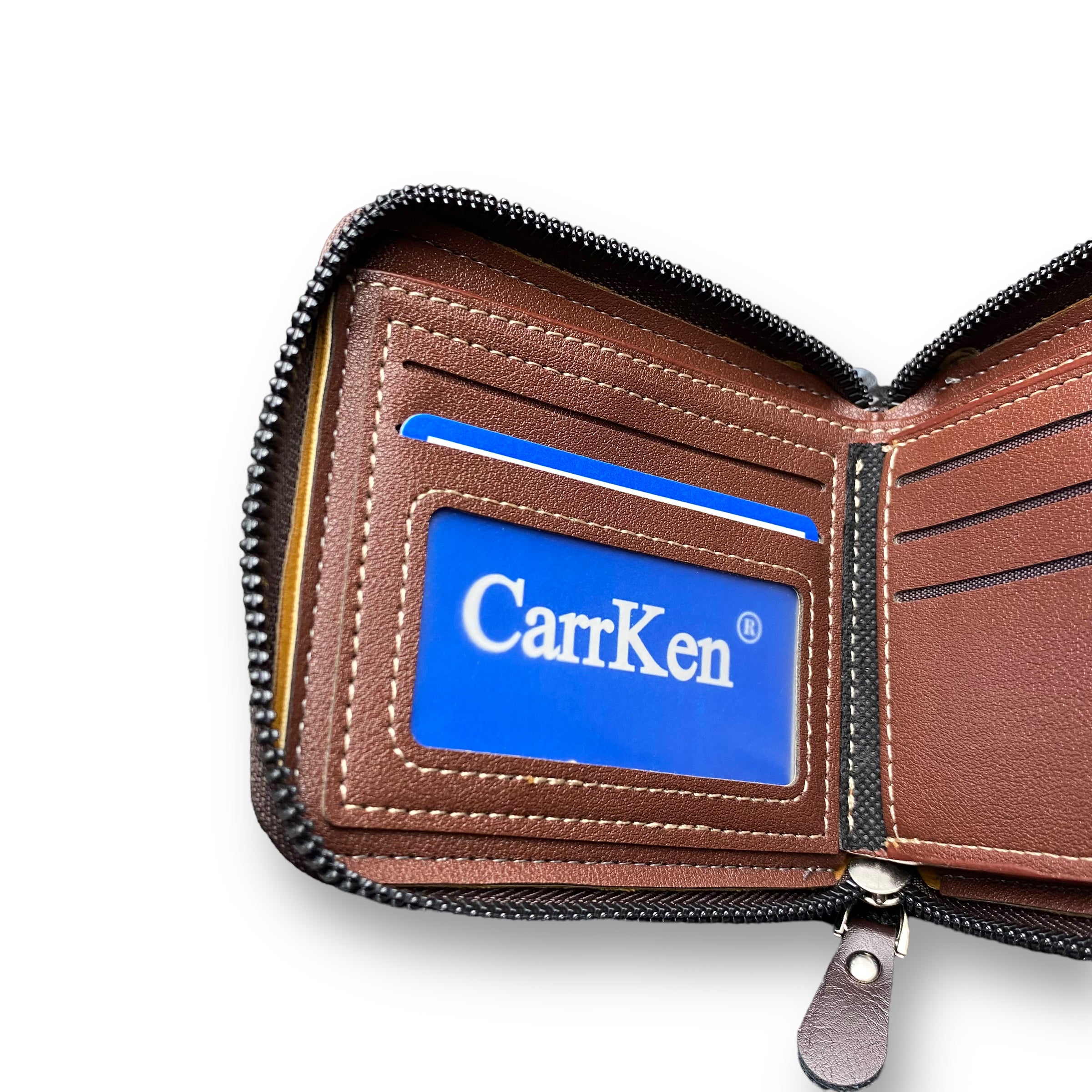 Carrken Style Leather Men's Brown Bifold Zipped Around wallet