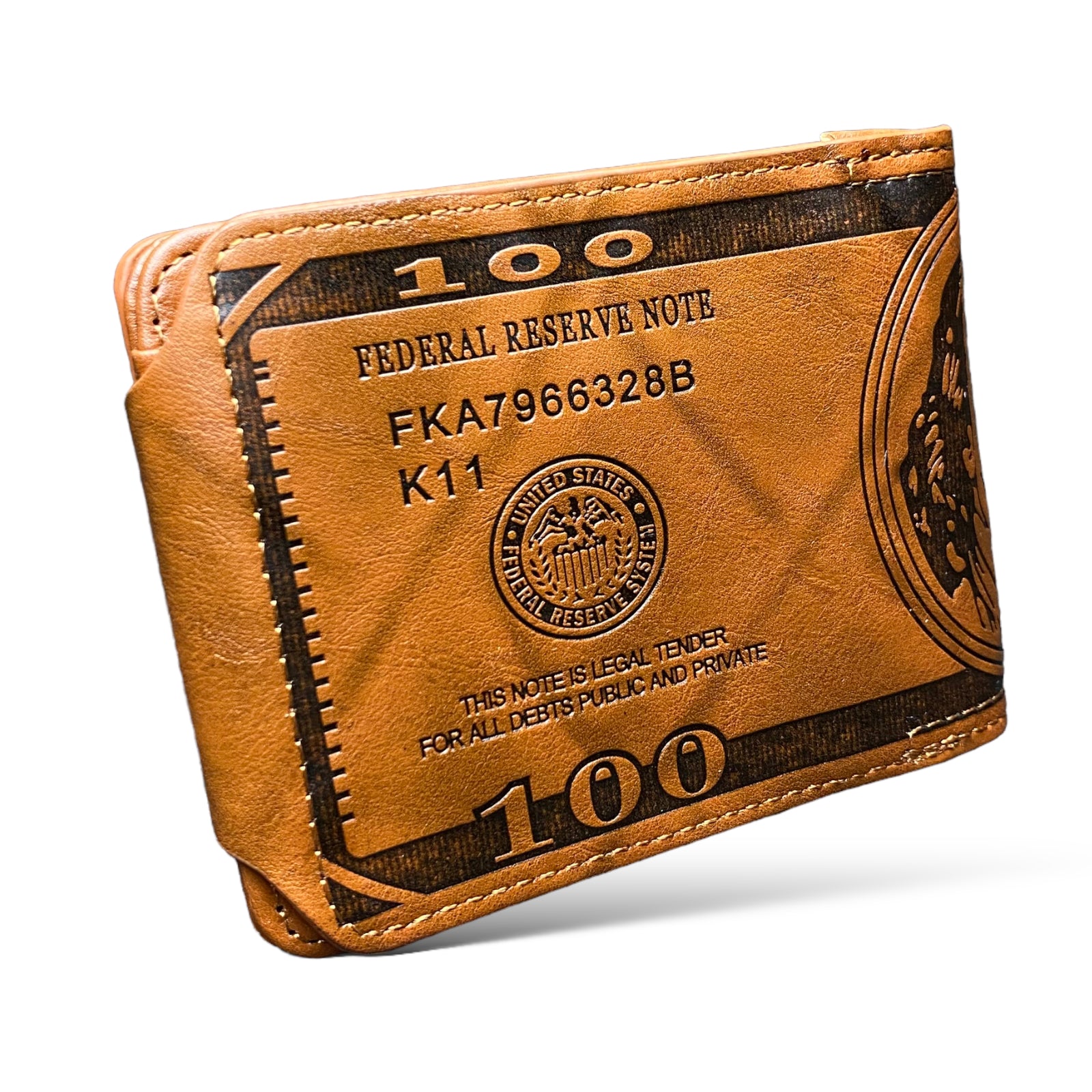 100 Dollar Bill Printed Leather Bifold Wallet Cash Card Holder