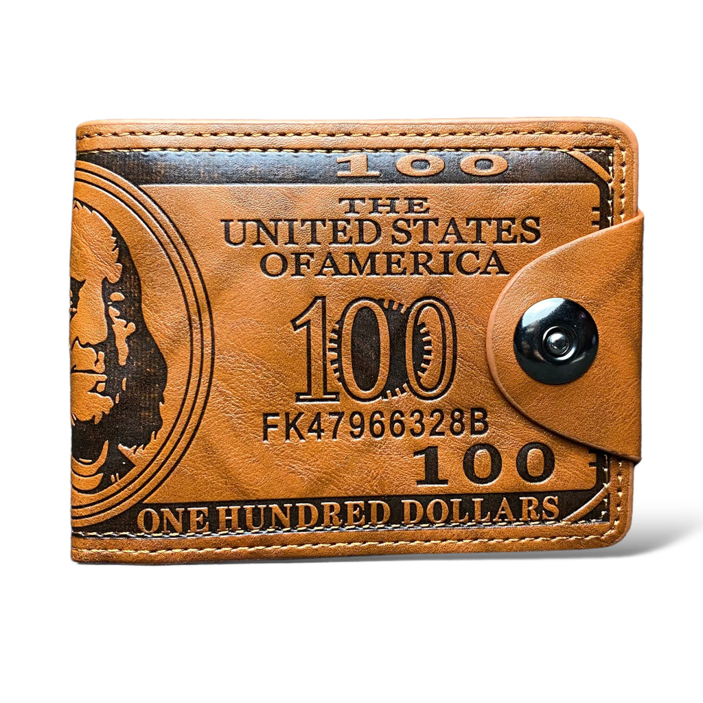 Mens US "$100" Dollar Bill Printed Leather Bifold Wallet Cash Card Holder NEW